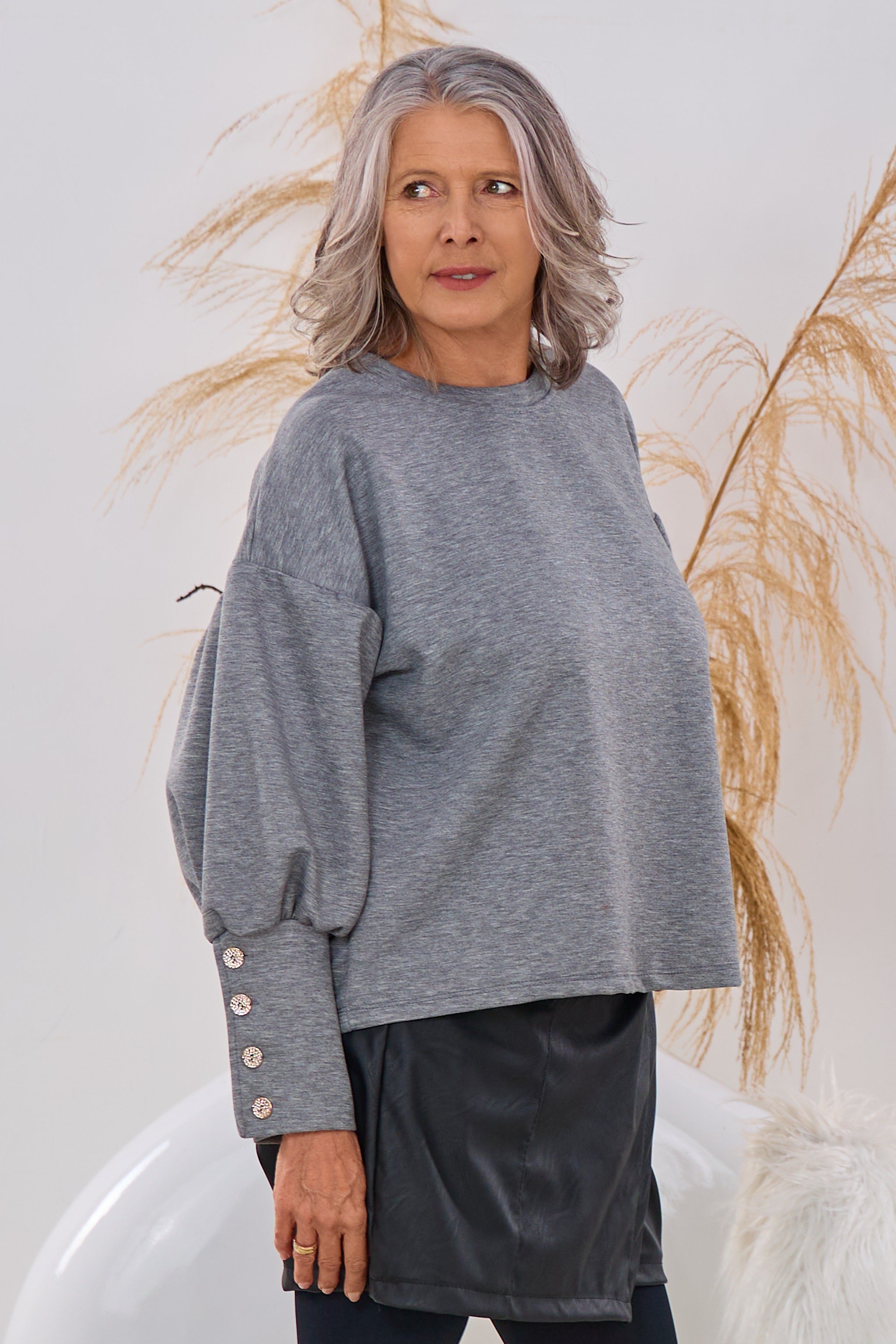 Cozy Shirt mit weiten Ärmeln, grau