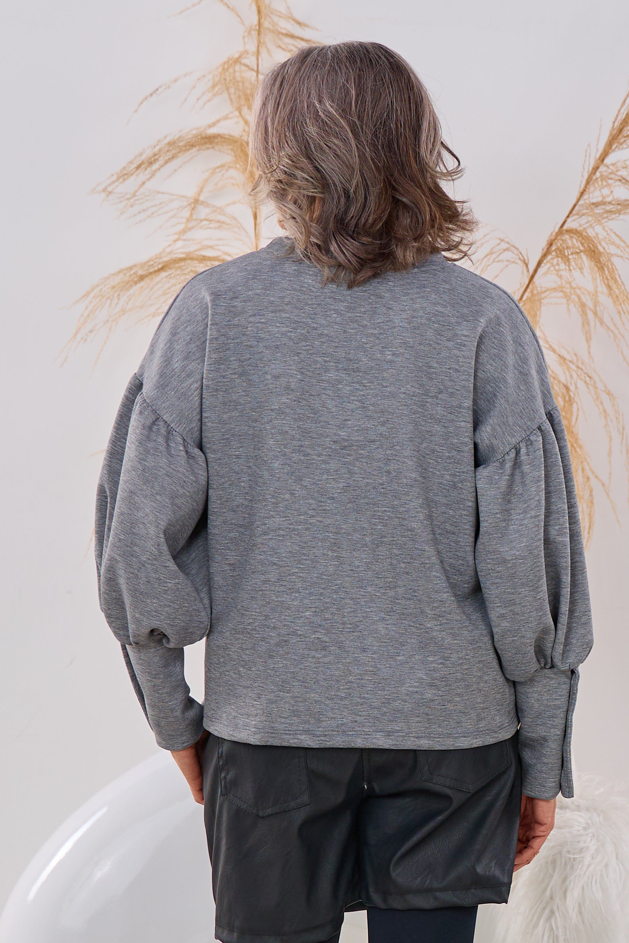 Cozy Shirt mit weiten Ärmeln, grau