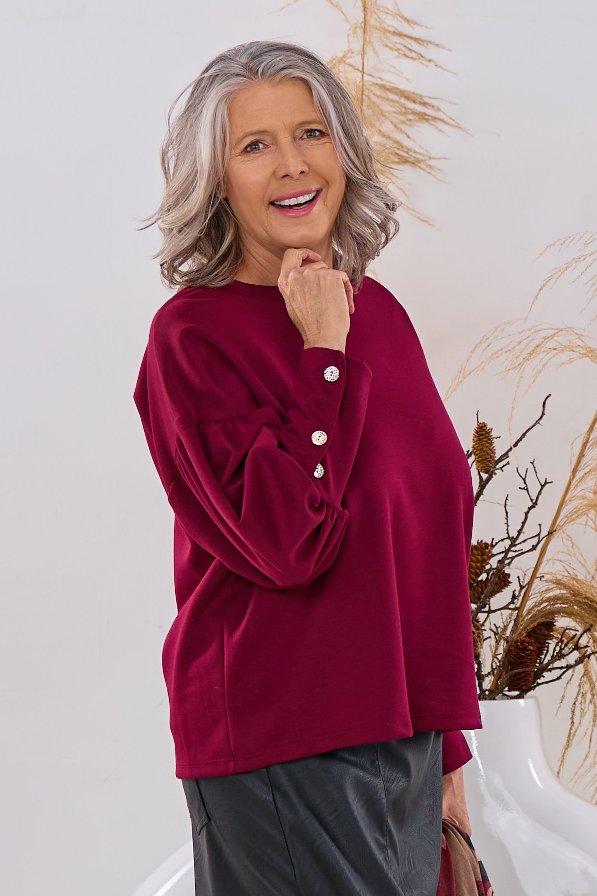 Cozy Shirt mit weiten Ärmeln, bordeaux