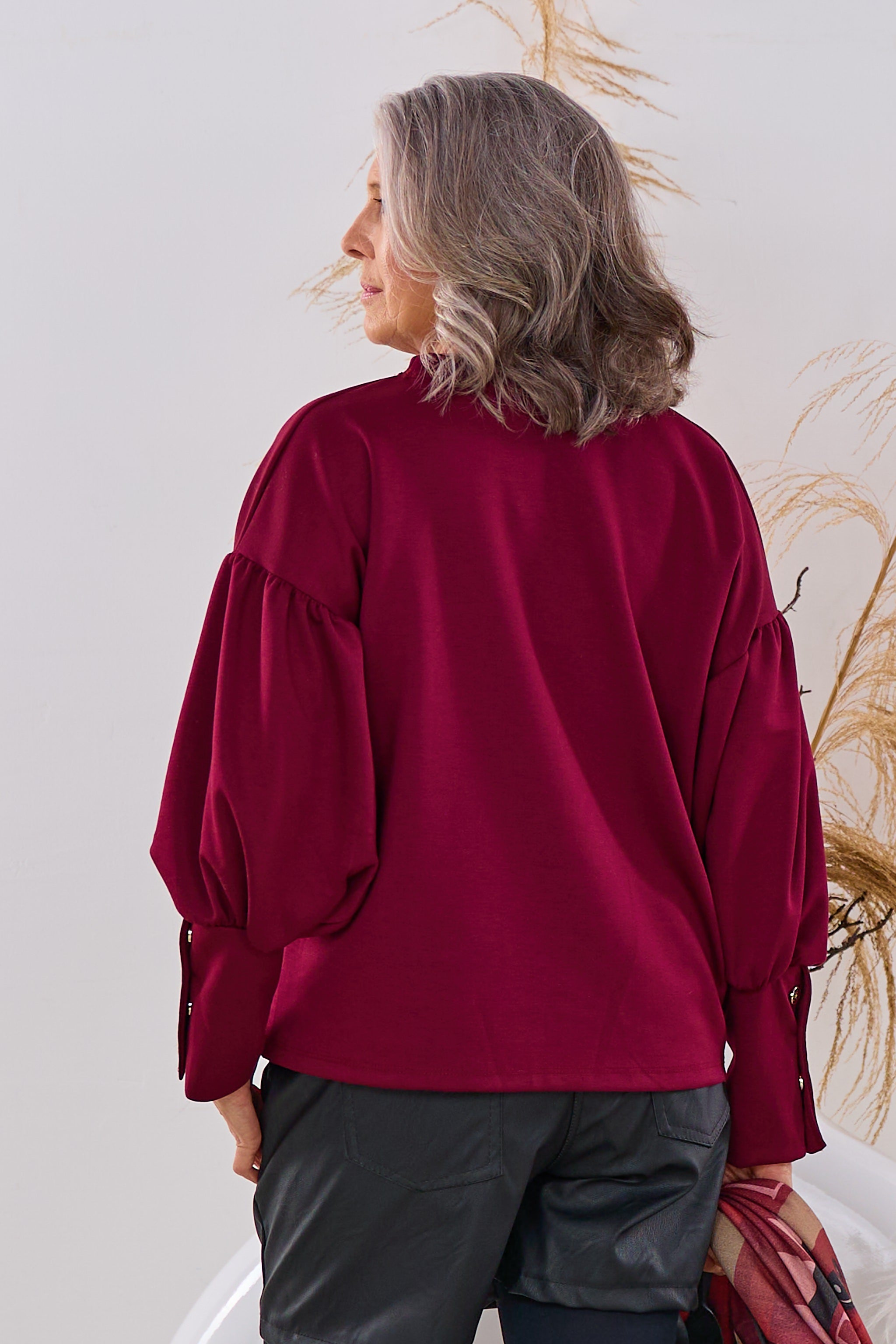 Cozy Shirt mit weiten Ärmeln, bordeaux