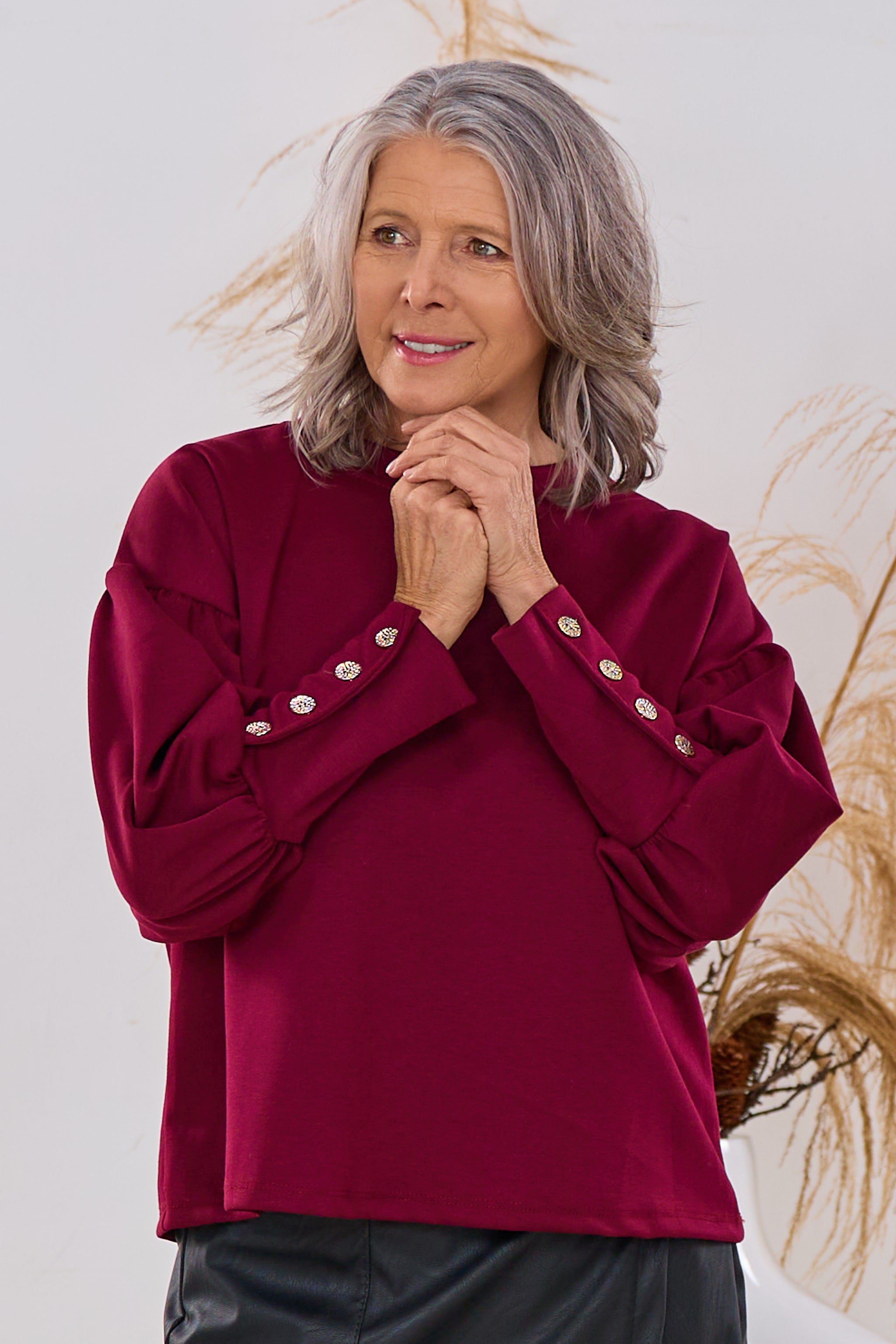 Cozy Shirt mit weiten Ärmeln, bordeaux