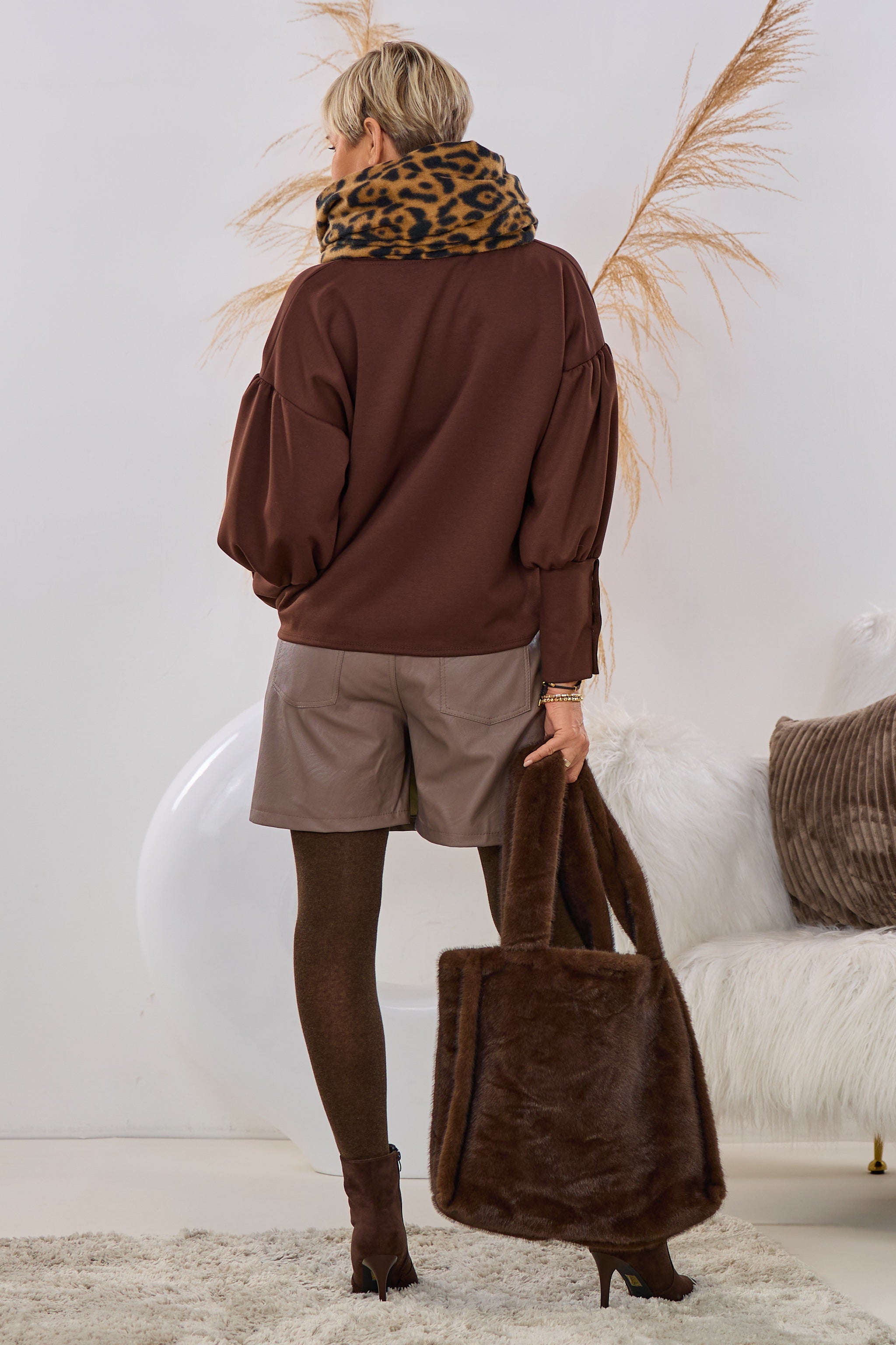 Cozy Shirt mit weiten Ärmeln, braun