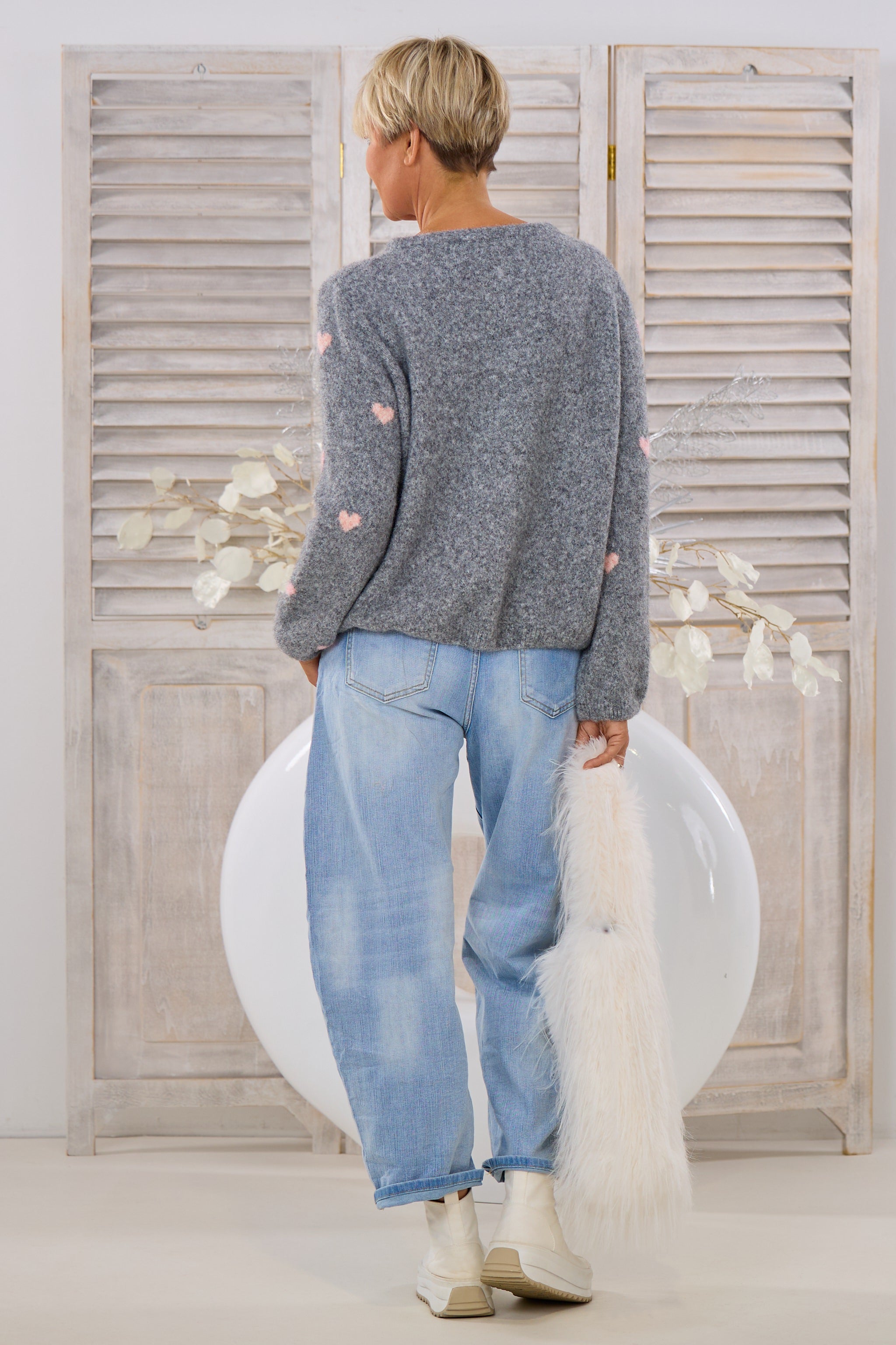 kuscheliger Cardigan mit Herzen, grau