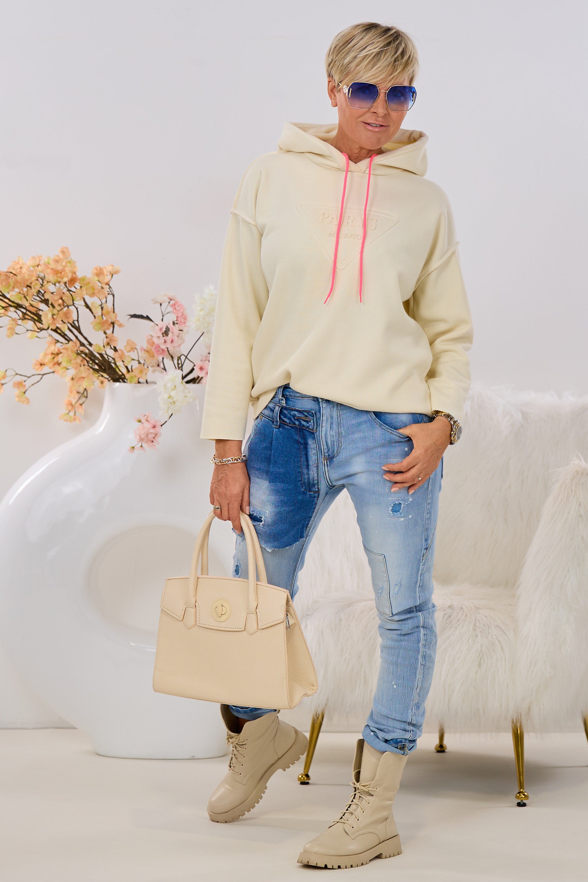 Hoodie mit Waffelmuster PARIS, creme