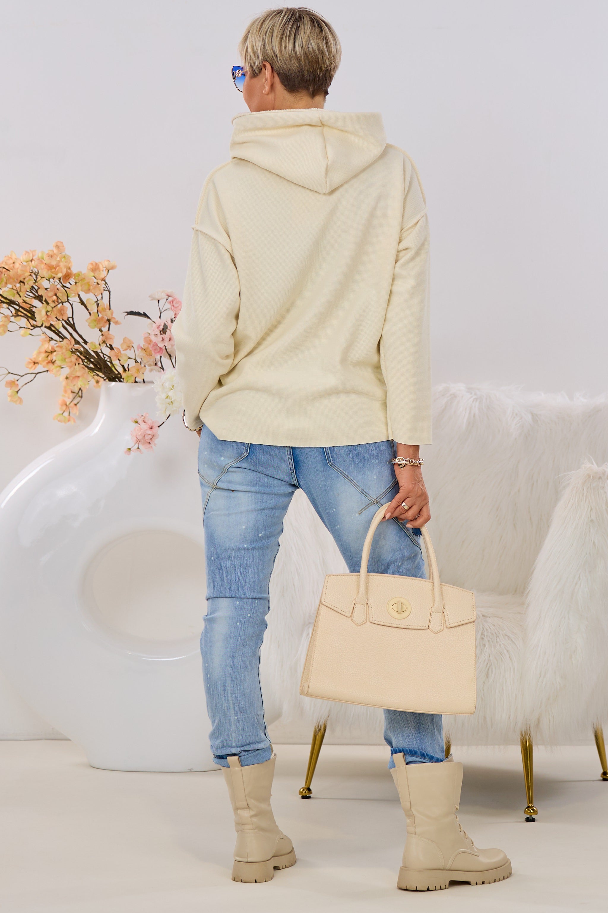 Hoodie mit Waffelmuster PARIS, creme