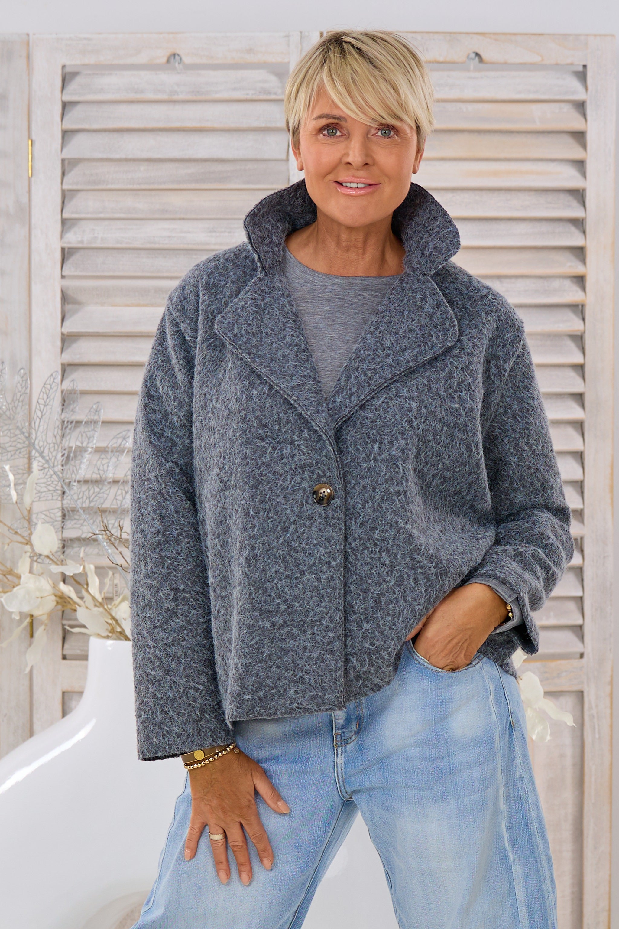 Kurzjacke in Woll-Optik, anthrazit