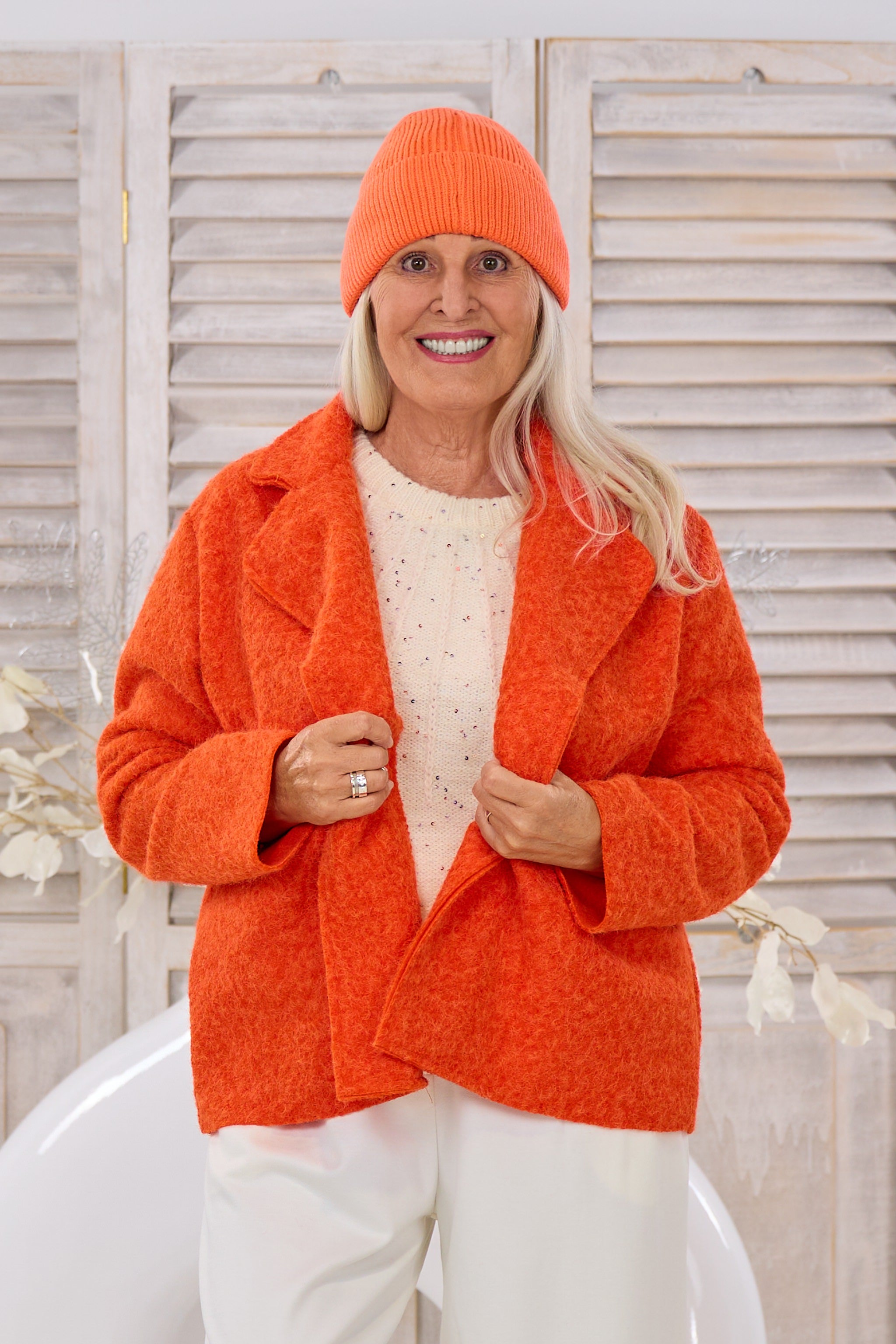 Kurzjacke in Woll-Optik, orange