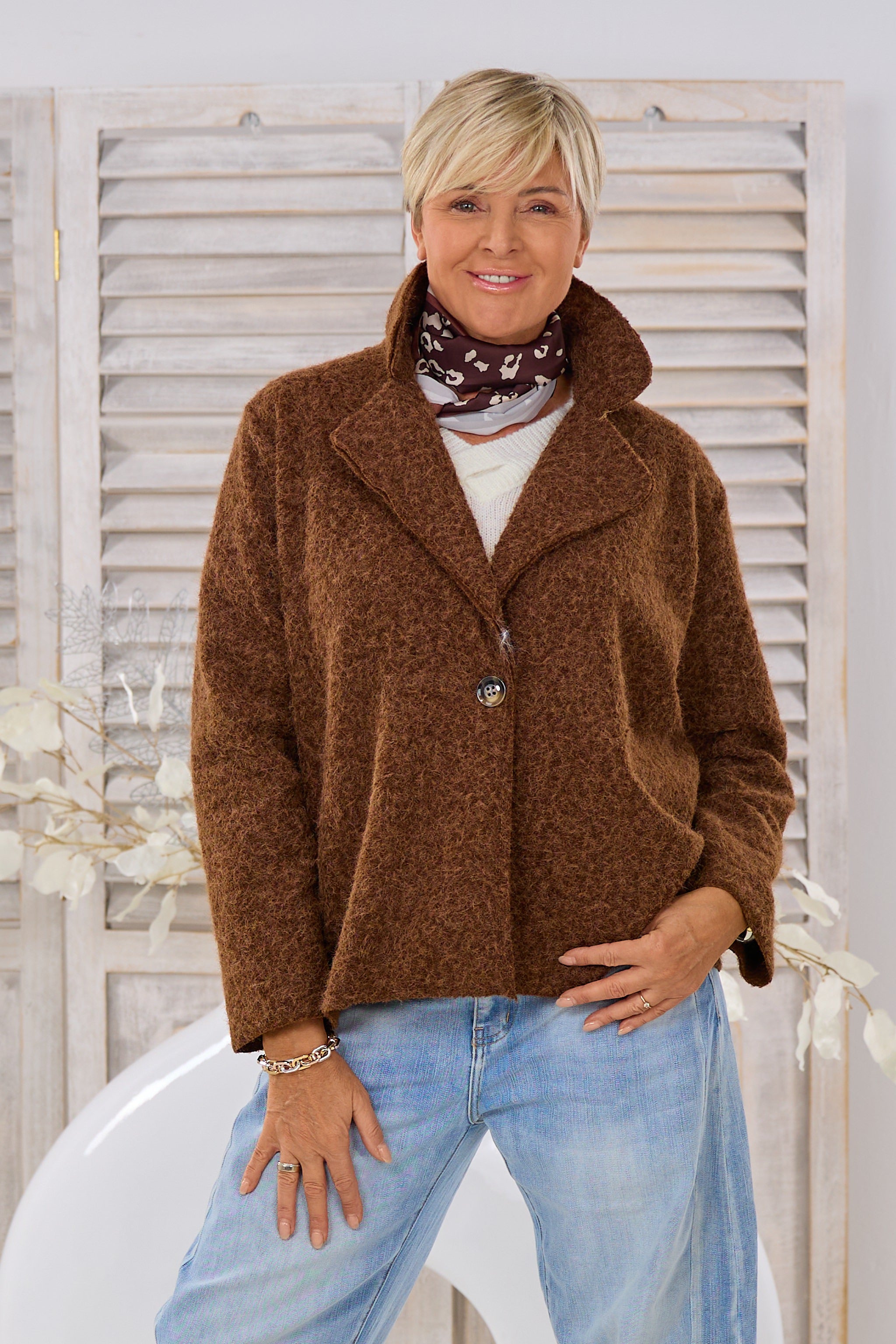 Kurzjacke in Woll-Optik, braun