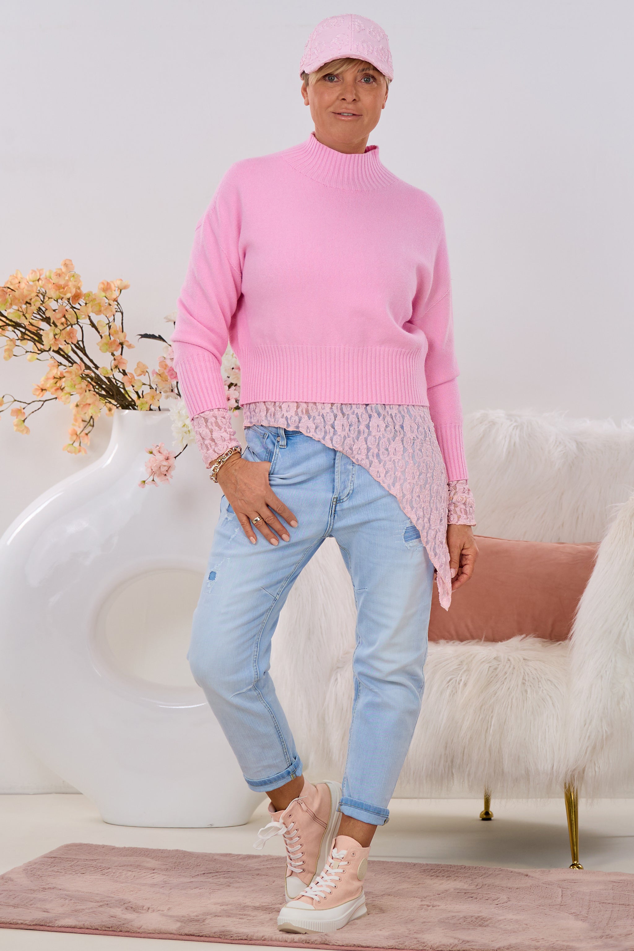 Feinstrickpulli mit Turtleneck, rosa