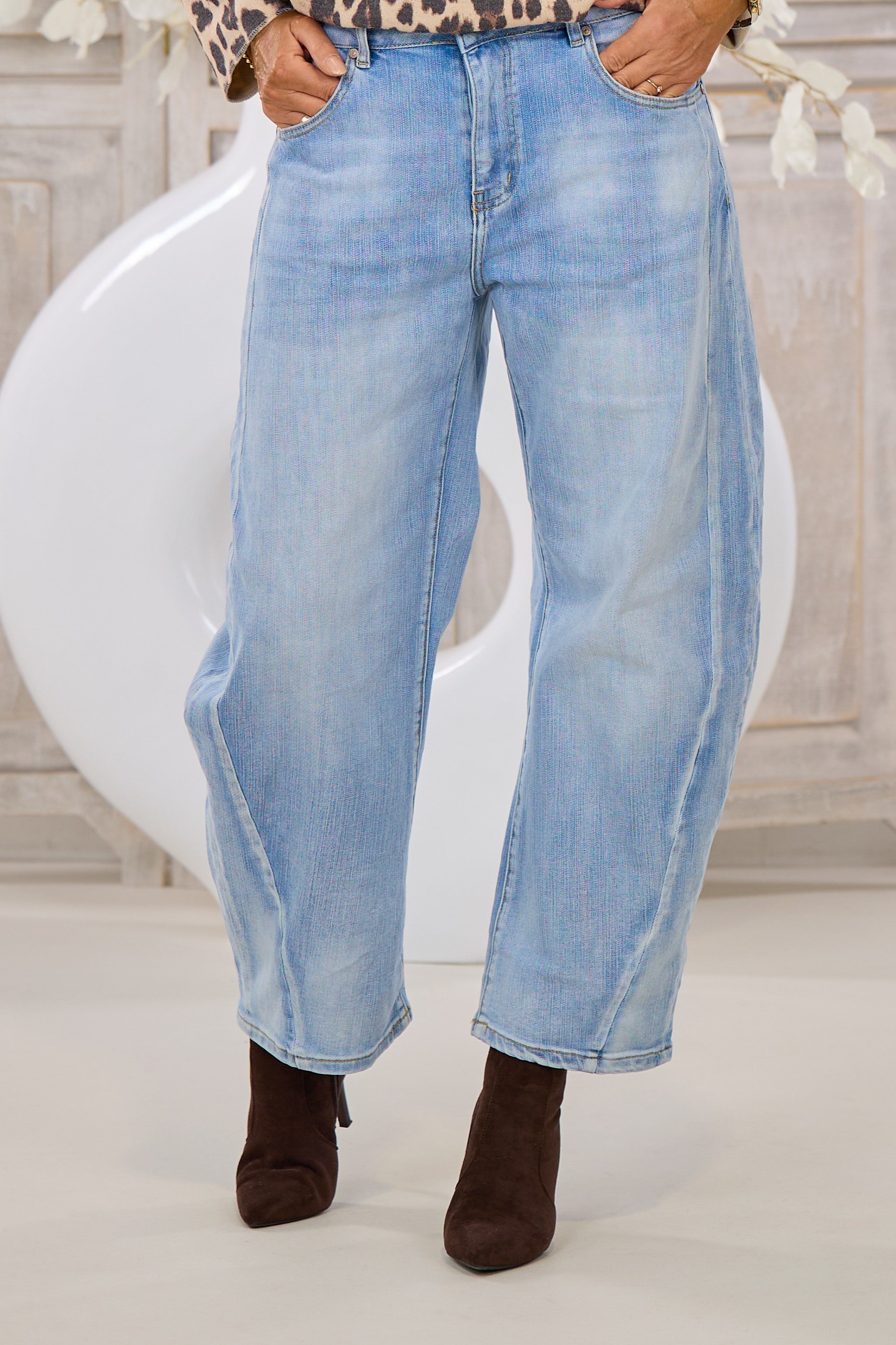 Mid Waist Balloon-Jeans, denim
