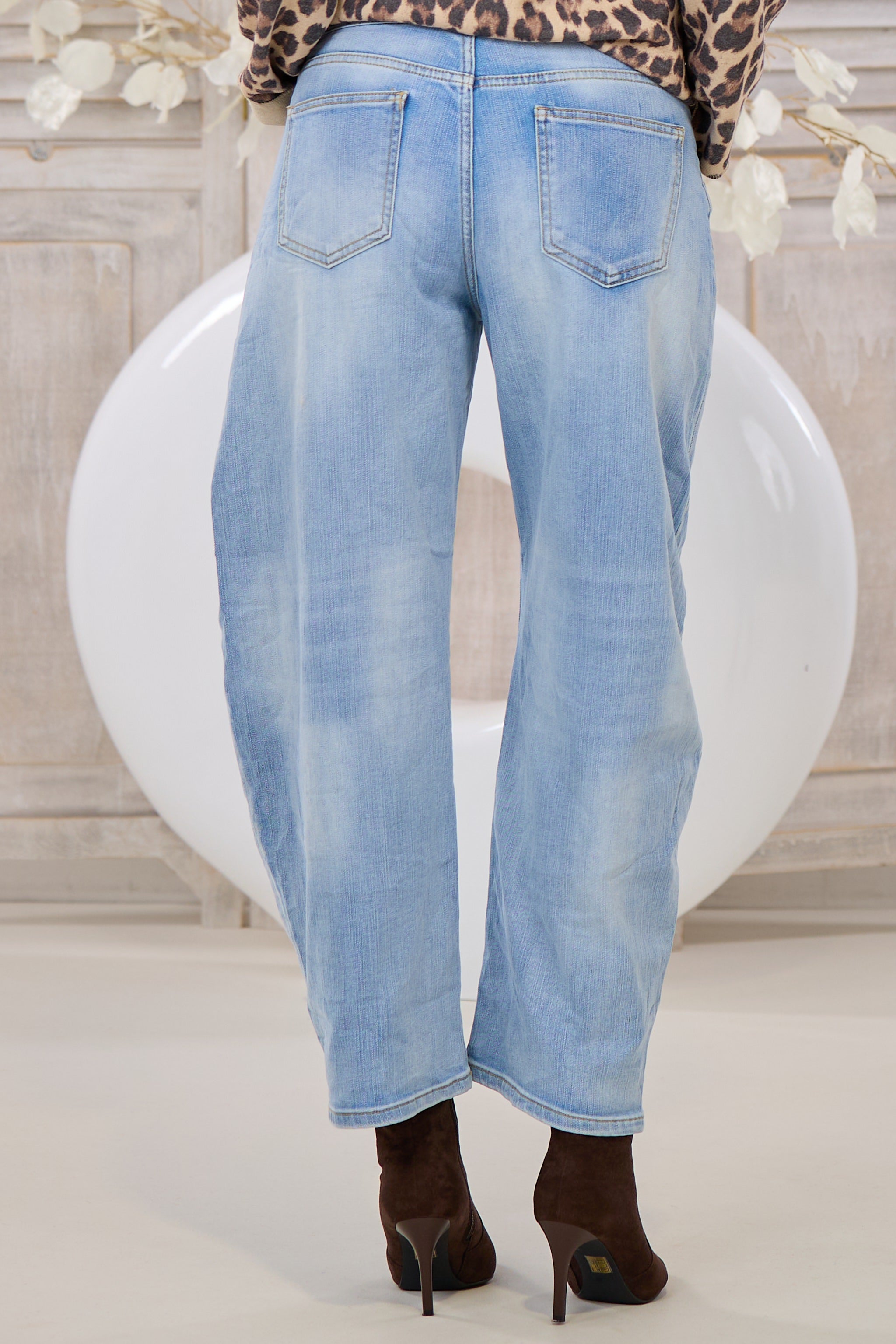 Mid Waist Balloon-Jeans, denim