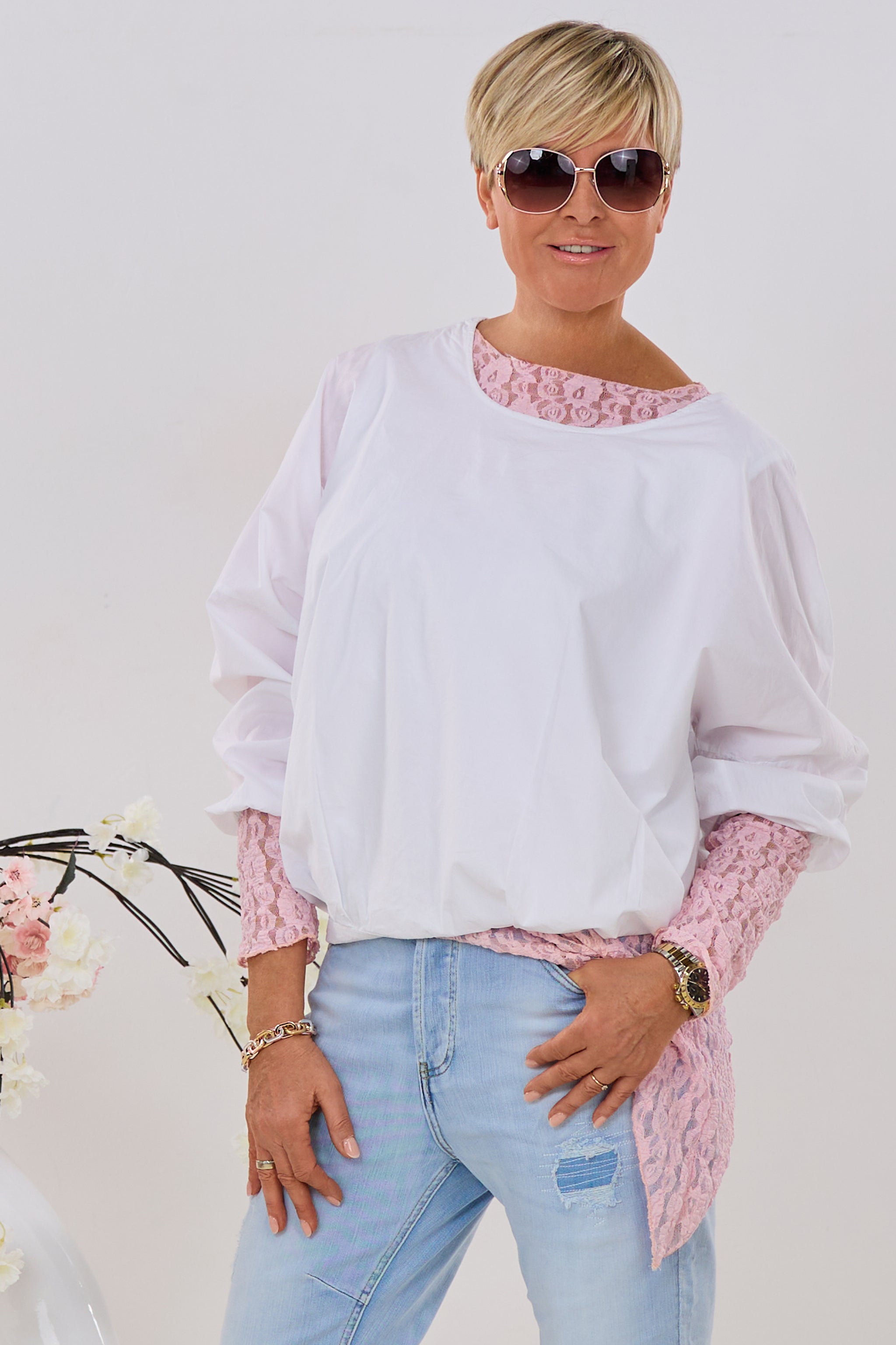 Bluse mit Top-Einsatz, weiß