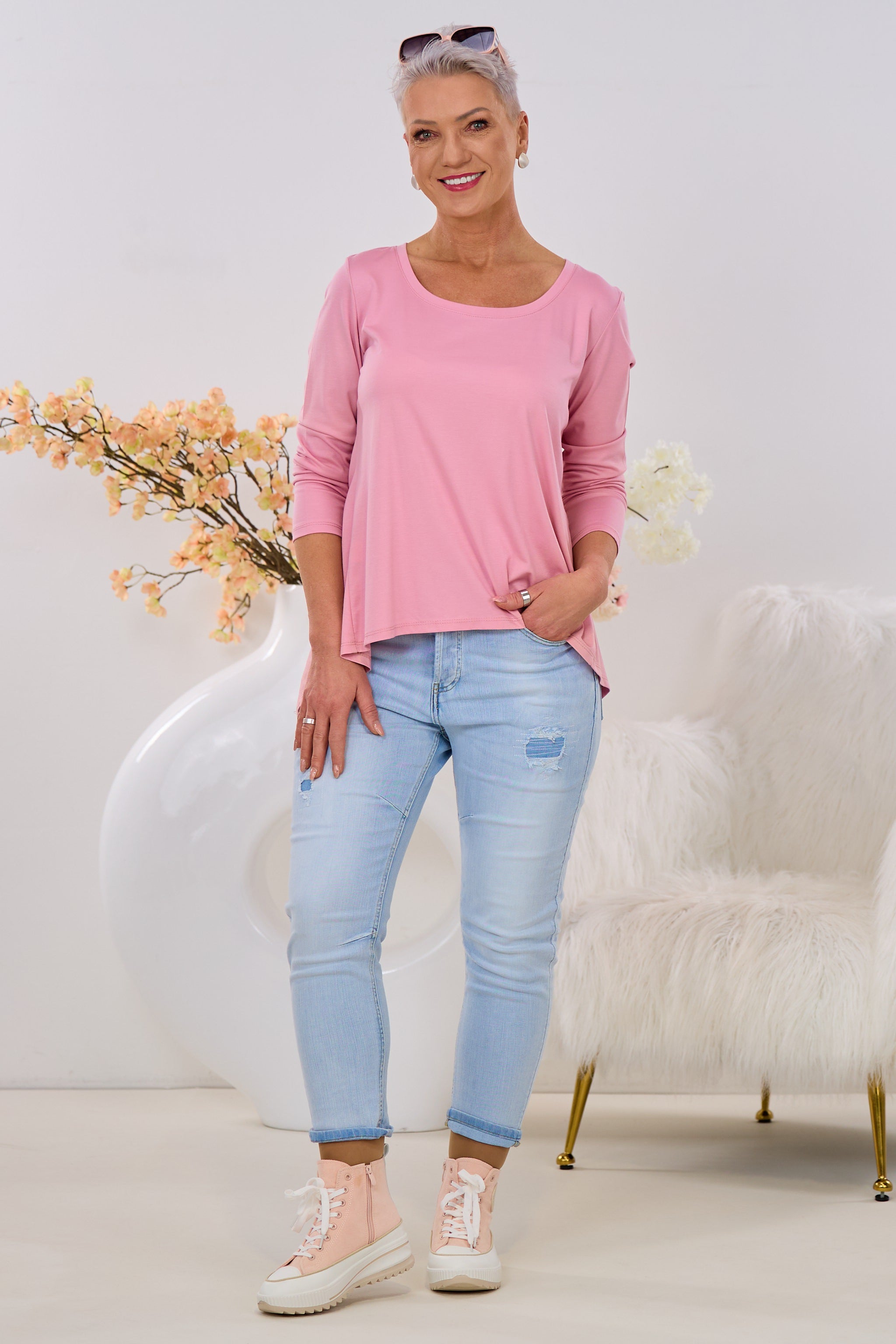 Shirt mit raffiniertem Rückenausschnitt, rosa