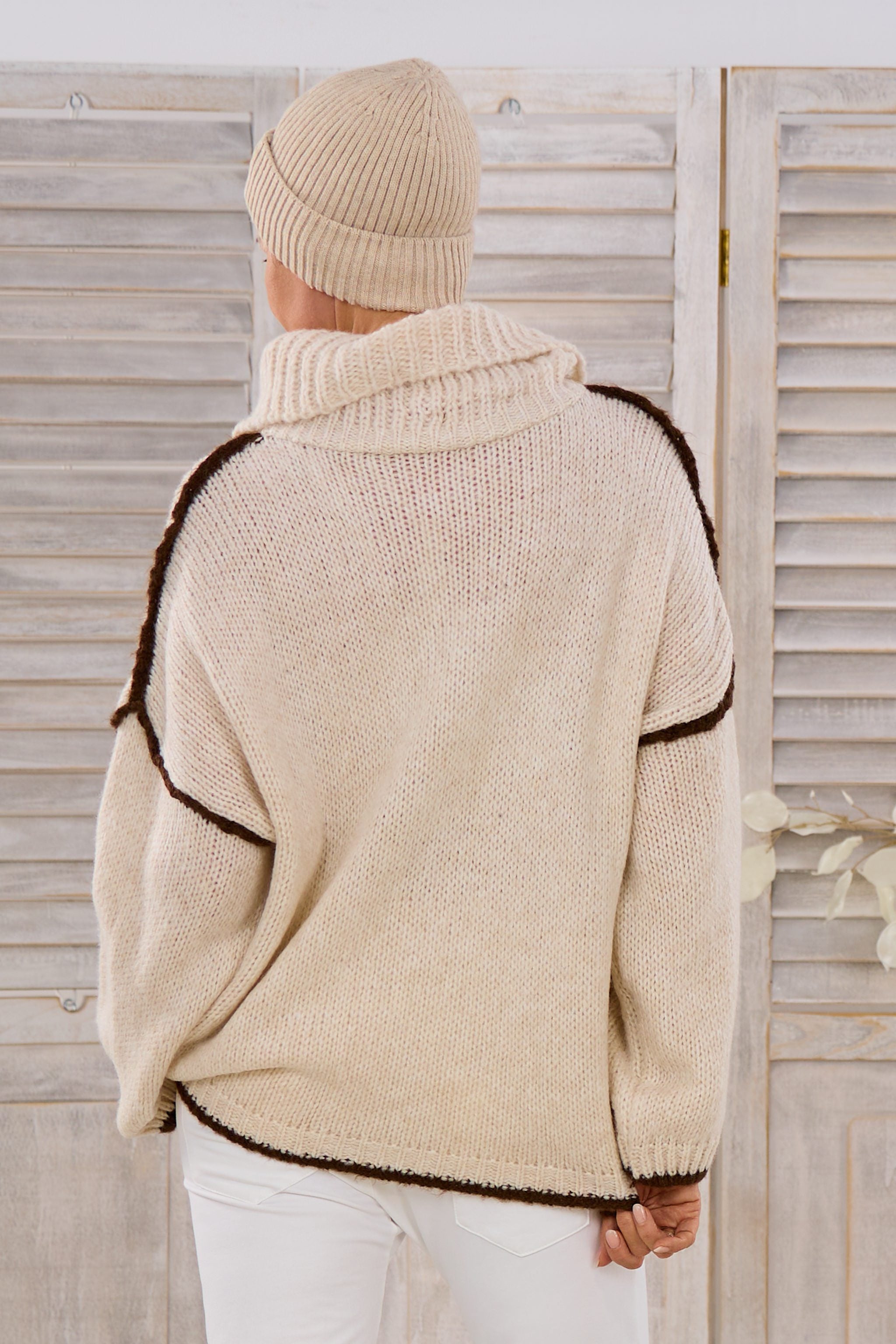 Bicolor Pulli HEY, beige-braun