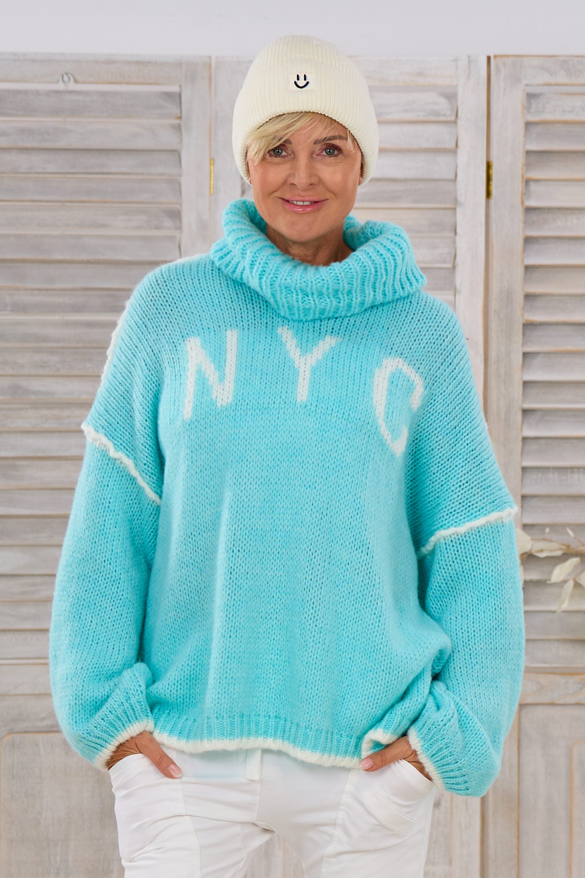 Bicolor Pulli HEY, türkis-ecru