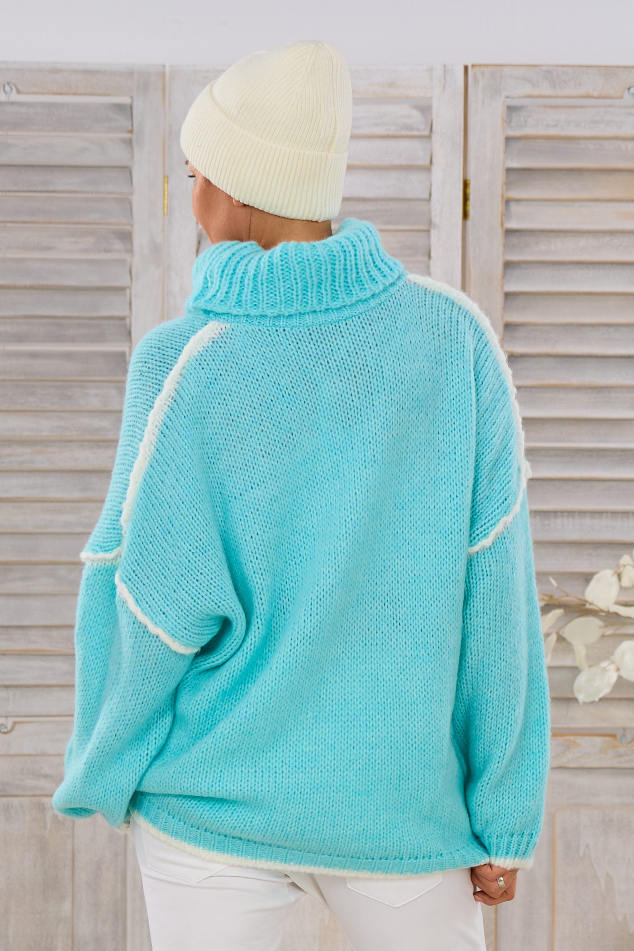 Bicolor Pulli HEY, türkis-ecru