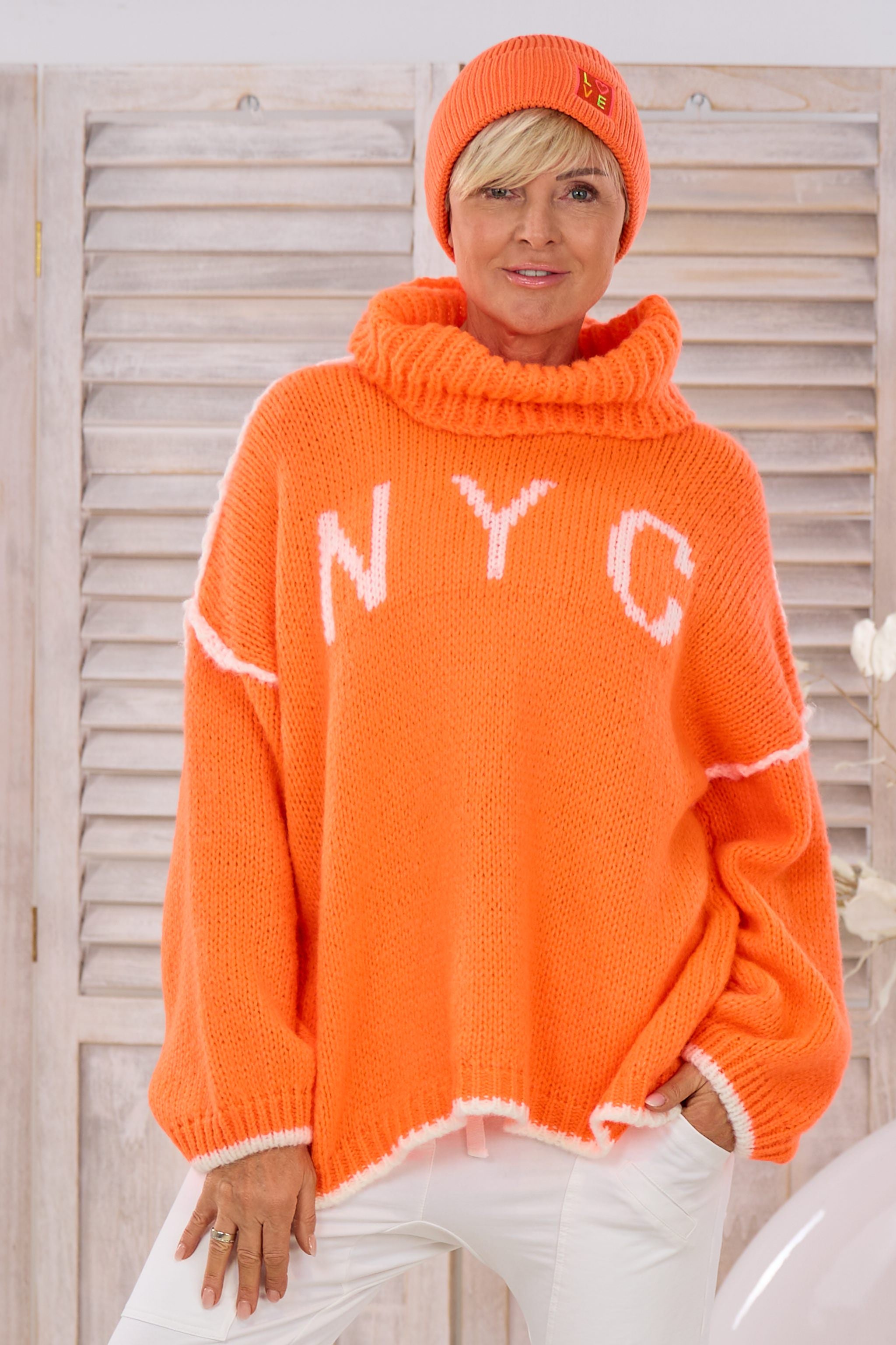 Bicolor Pulli HEY, orange-ecru