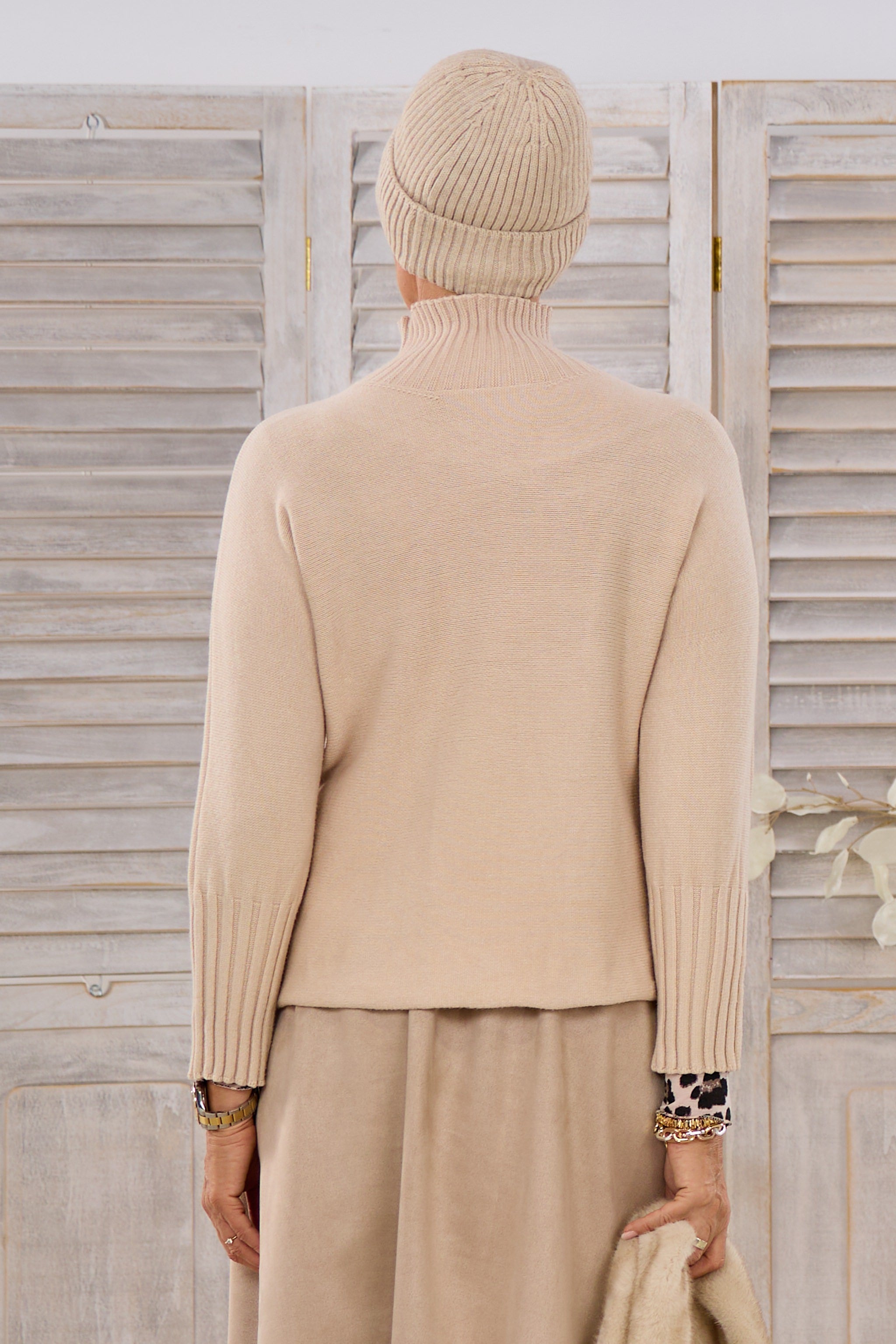 Weicher Pulli mit Turtleneck, langarm, beige