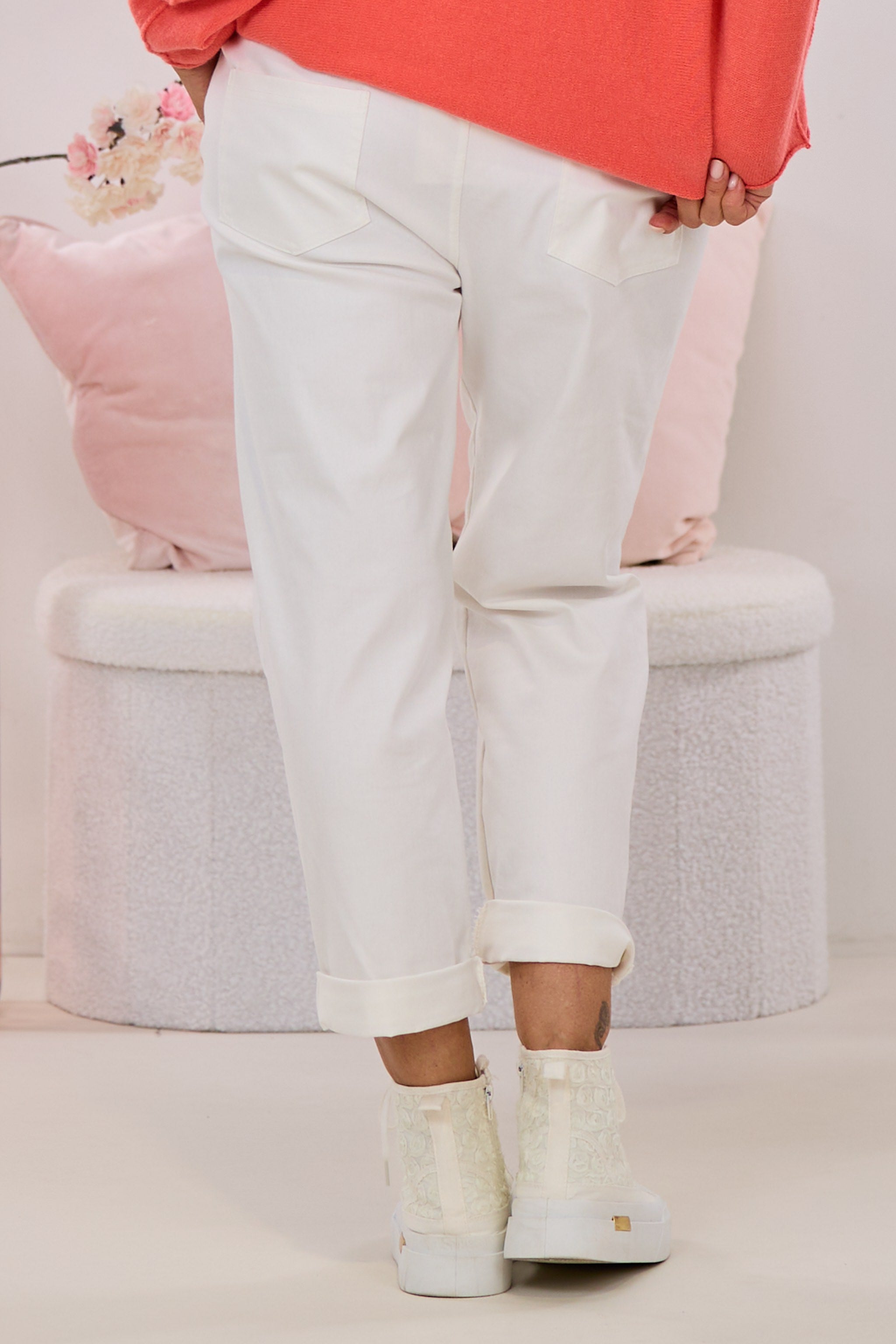 Baumwollhose mit aufgesetzten Taschen, weiß