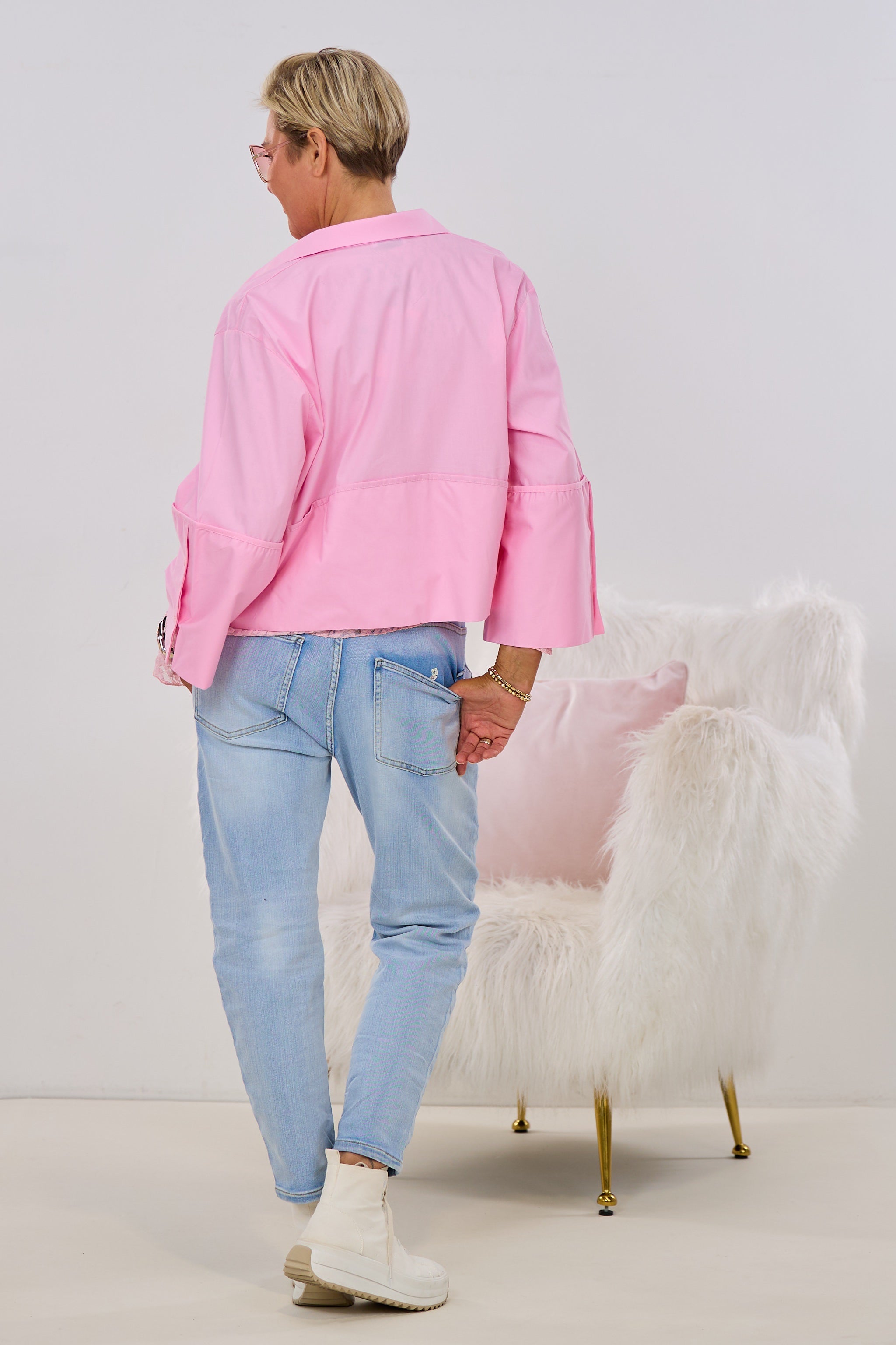 Cropped Bluse mit breitem Umschlag, rosa