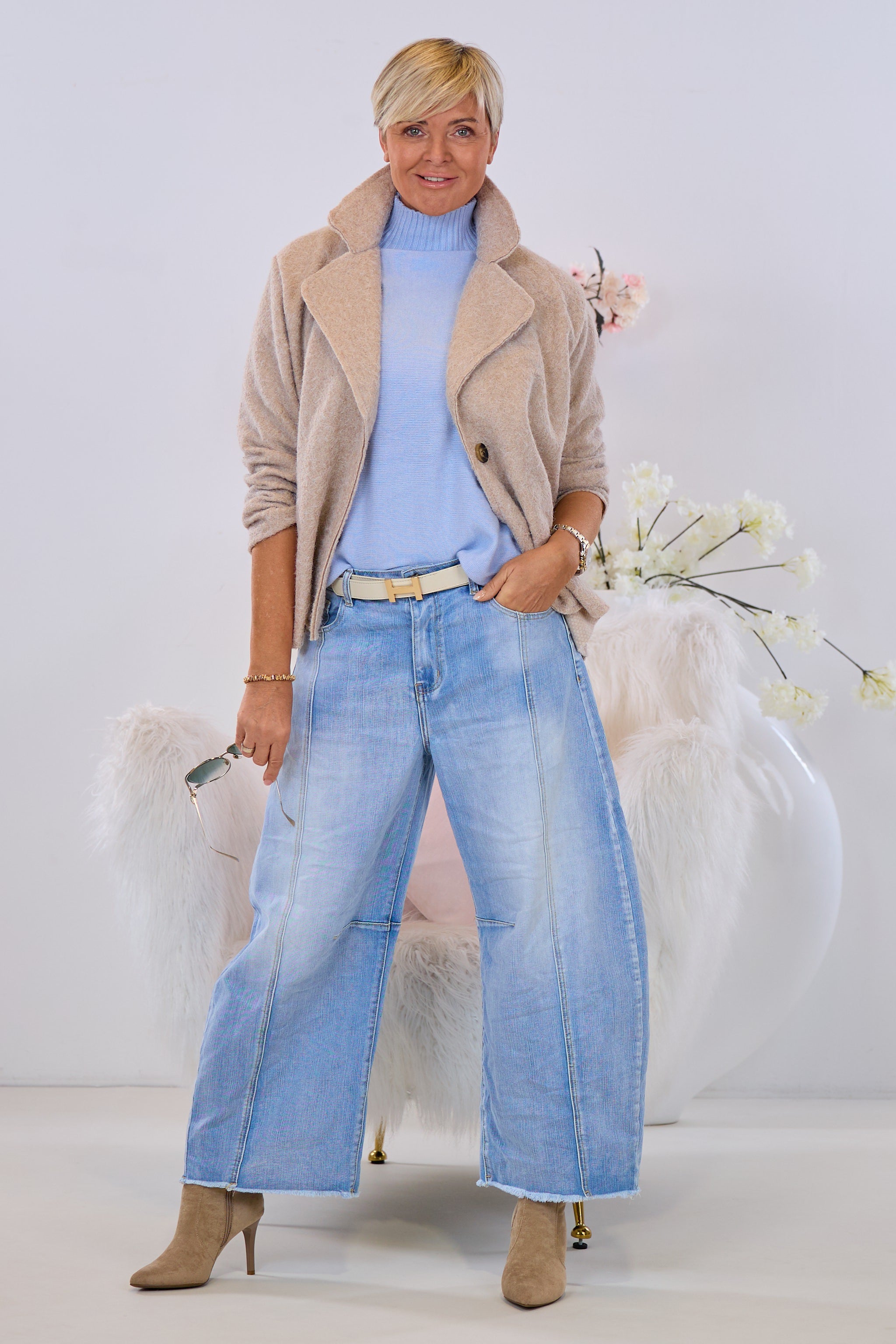 Mid Waist Balloon-Jeans mit Biese, denim blue