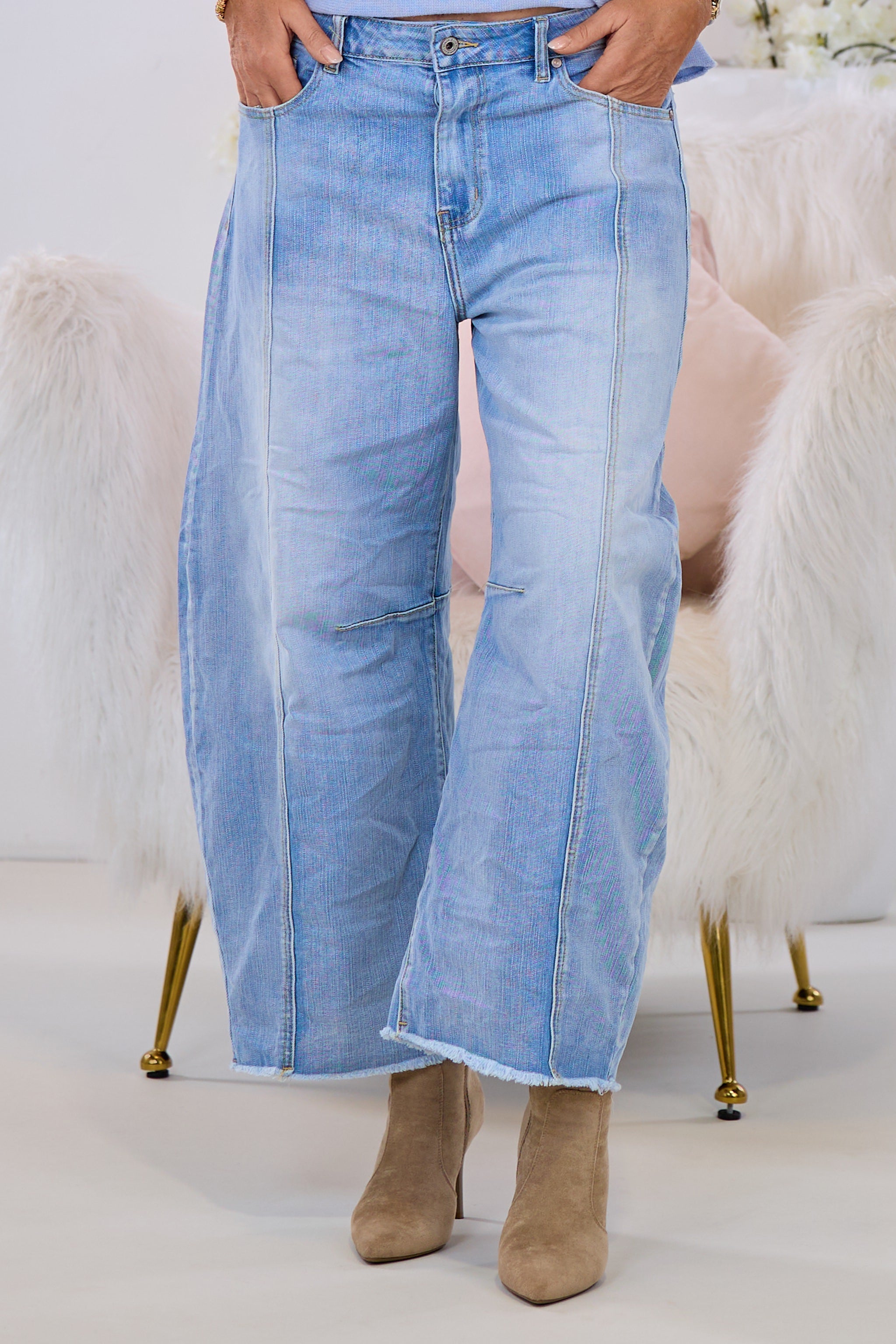 Mid Waist Balloon-Jeans mit Biese, denim blue