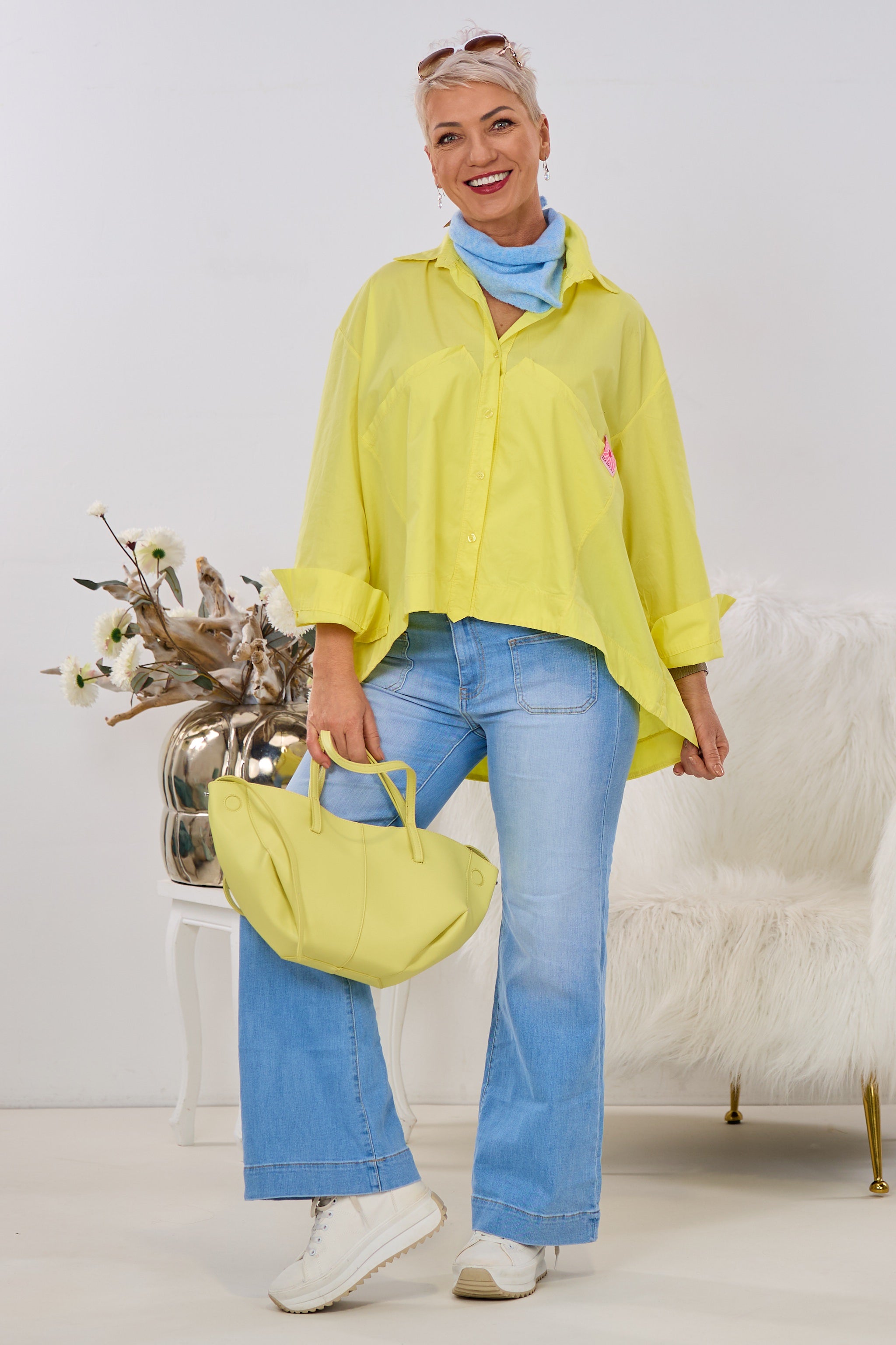 Oversized Bluse mit Taschen, gelb