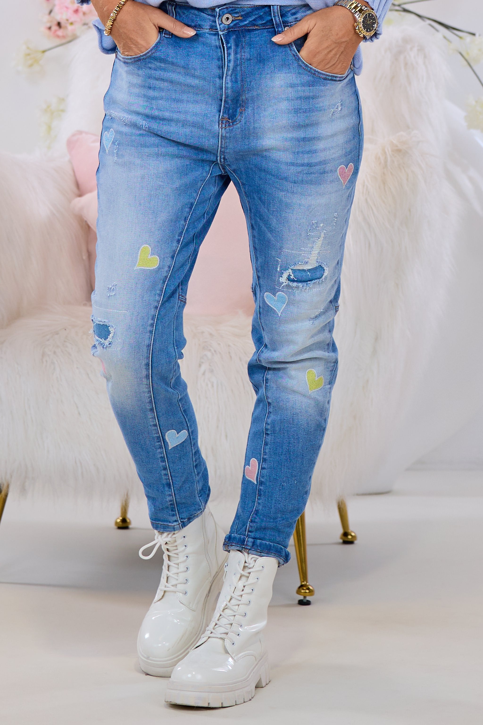 Mid Waist Jeans HEARTS, denim-bunt