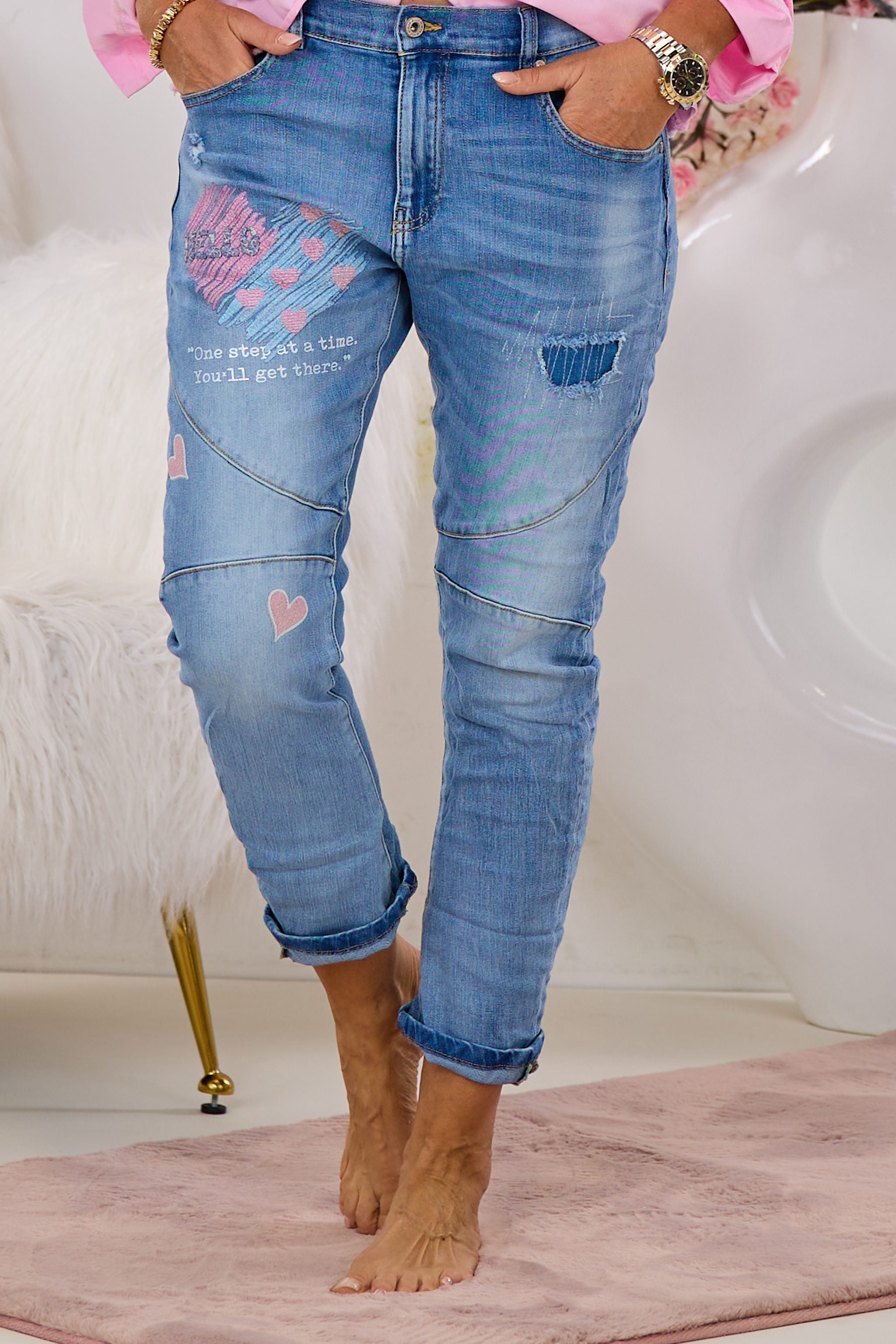 Mid Waist Jeans HELLO, denim-rosa-hellblau