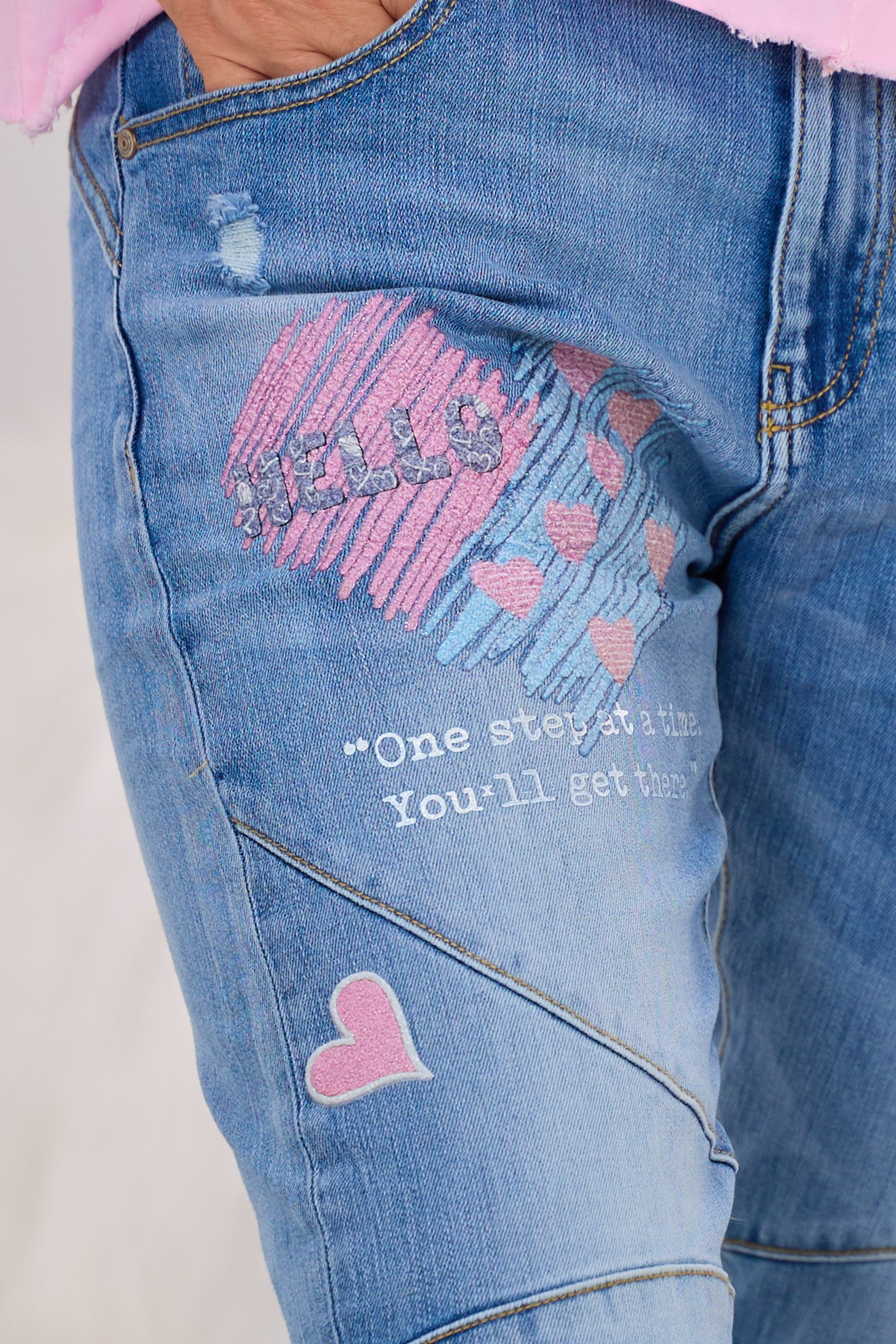 Mid Waist Jeans HELLO, denim-rosa-hellblau