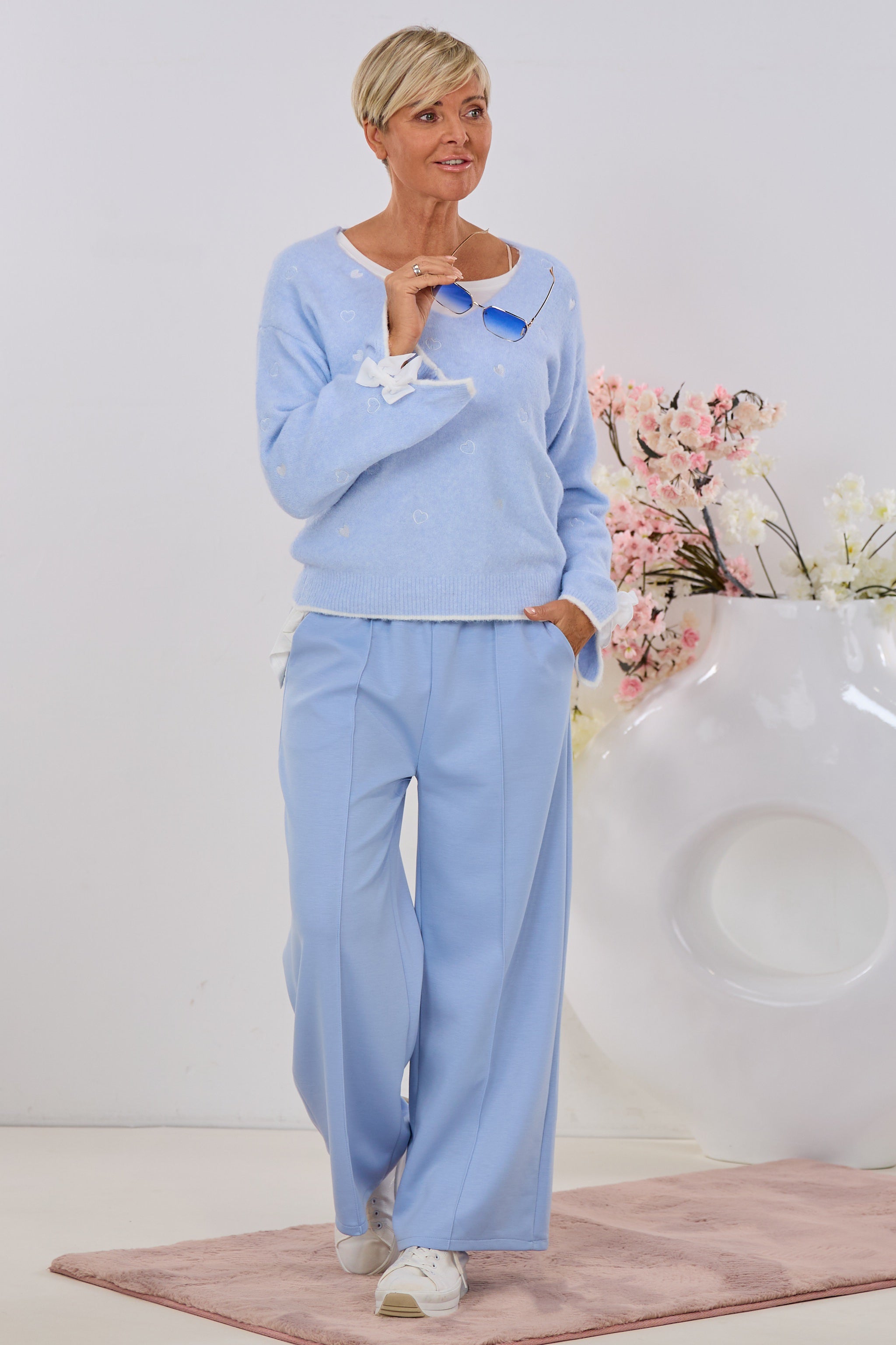 kuscheliger Pullover HEARTS, hellblau-ecru