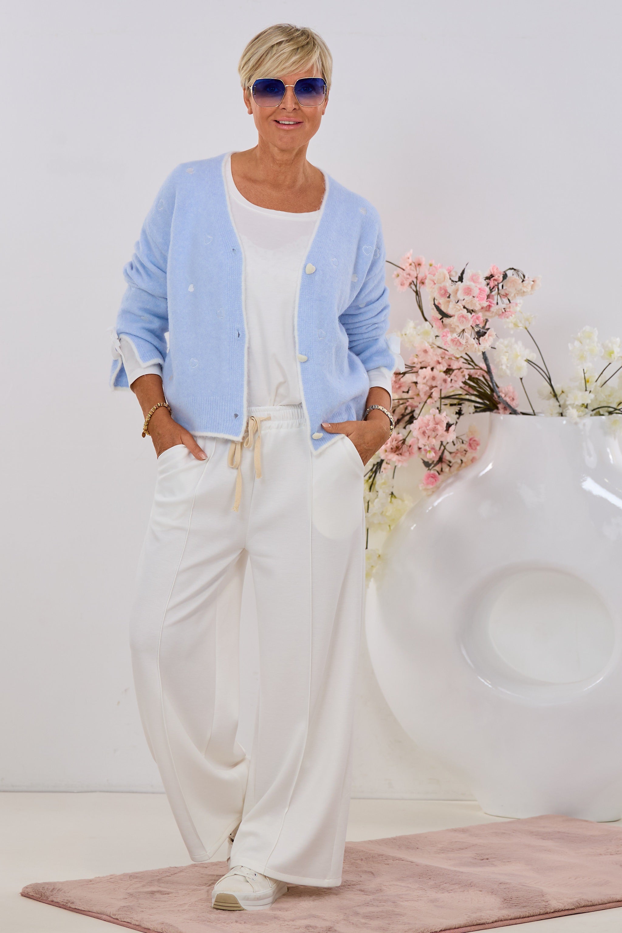 Cozy Hose mit Biese, ecru