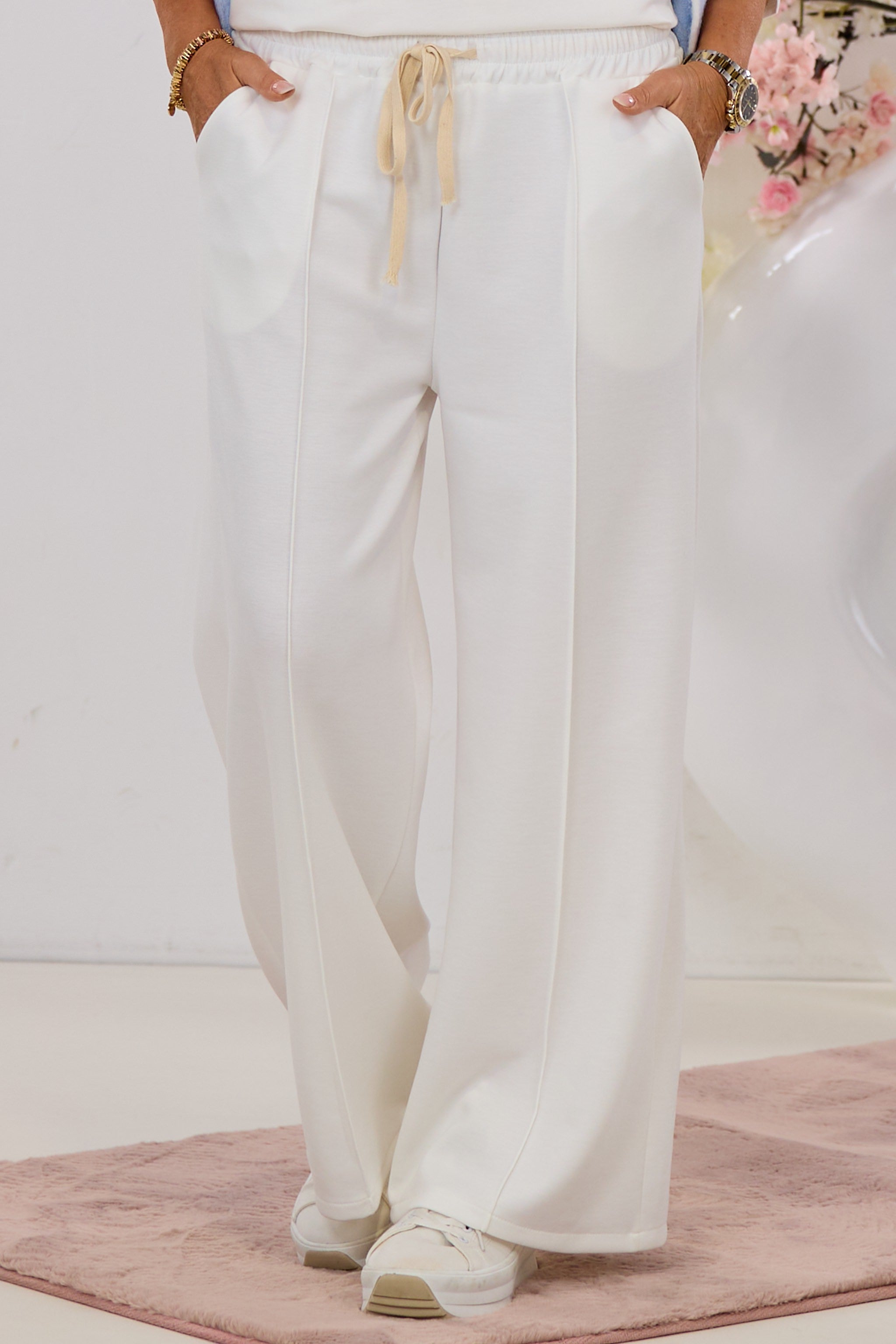 Cozy Hose mit Biese, ecru