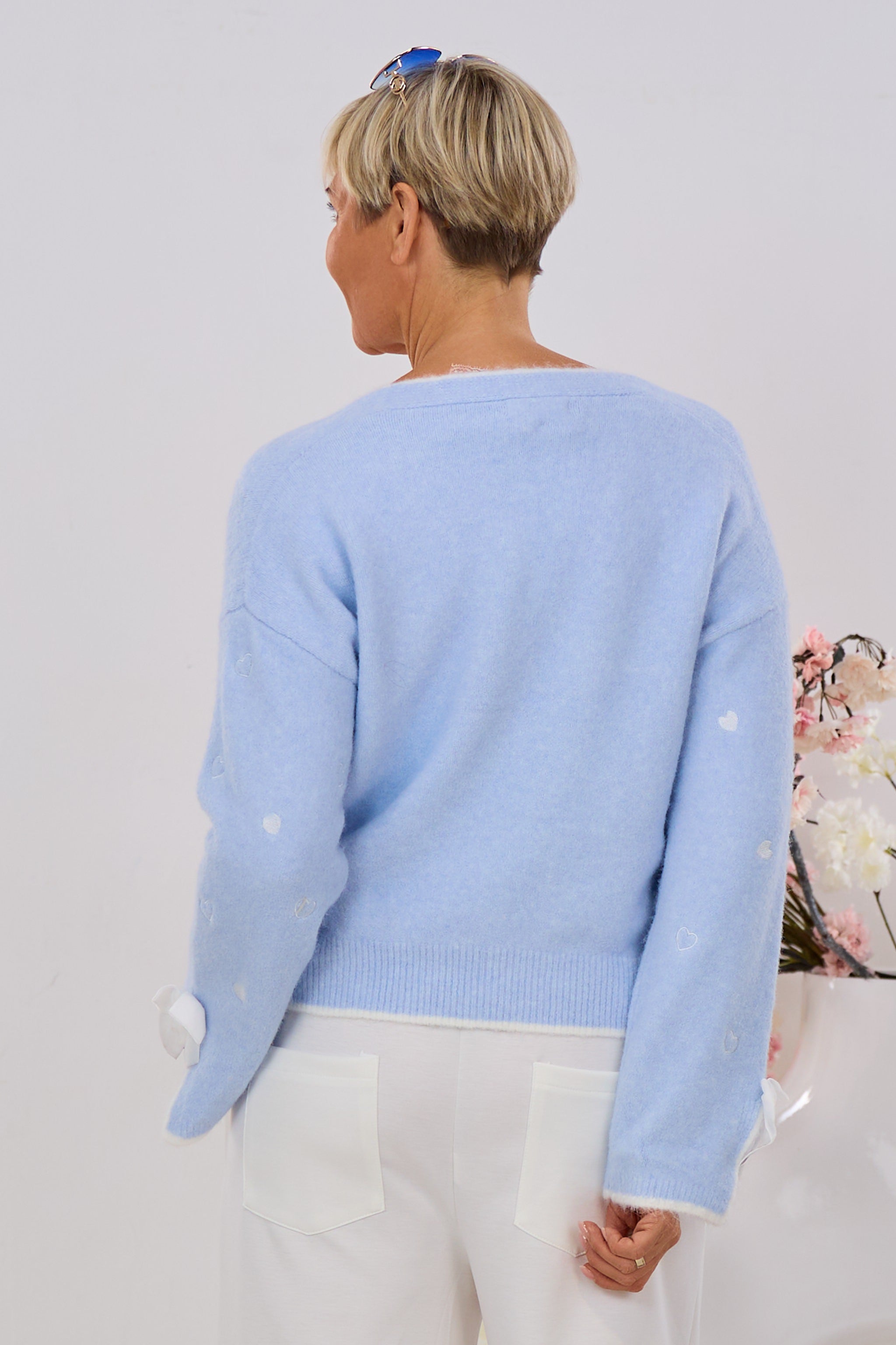 kuscheliger Cardigan HEARTS, hellblau-ecru