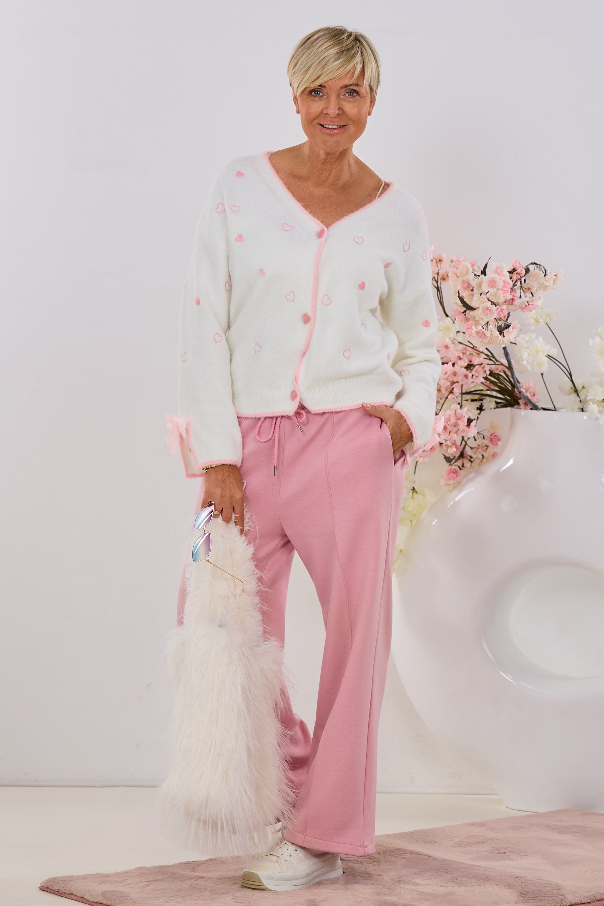 kuscheliger Cardigan HEARTS, ecru-rosa