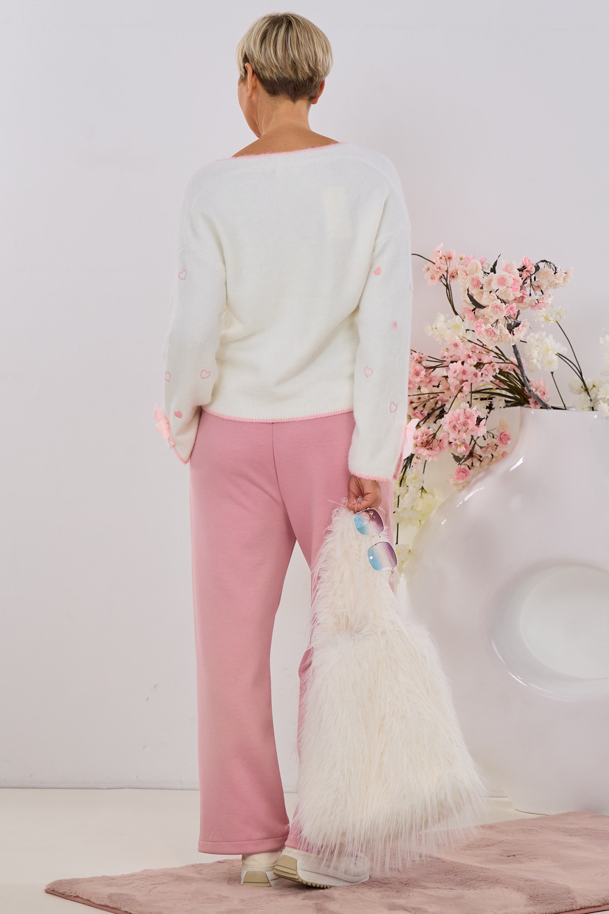 kuscheliger Cardigan HEARTS, ecru-rosa