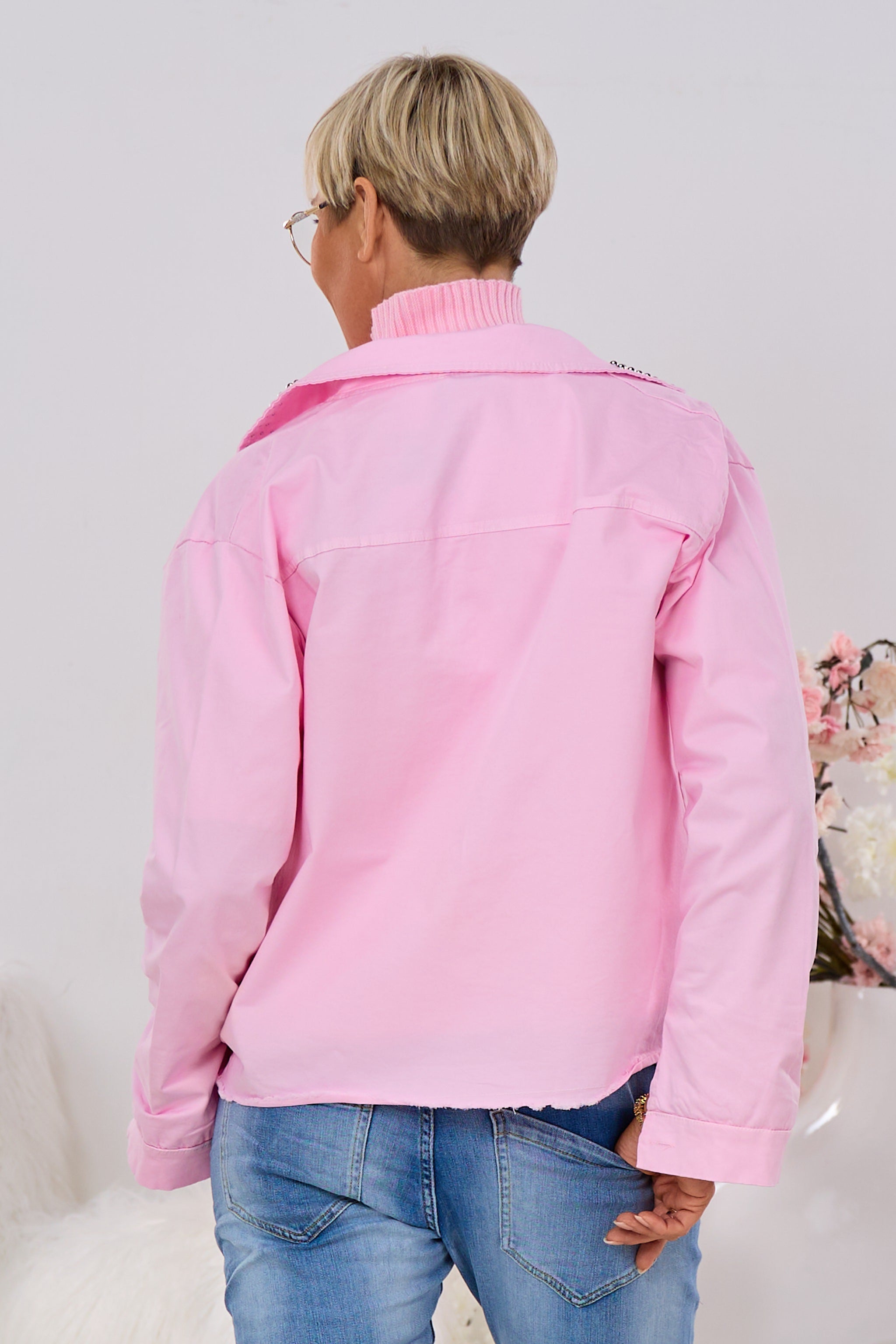 Hemdbluse mit Nieten, rosa-silber