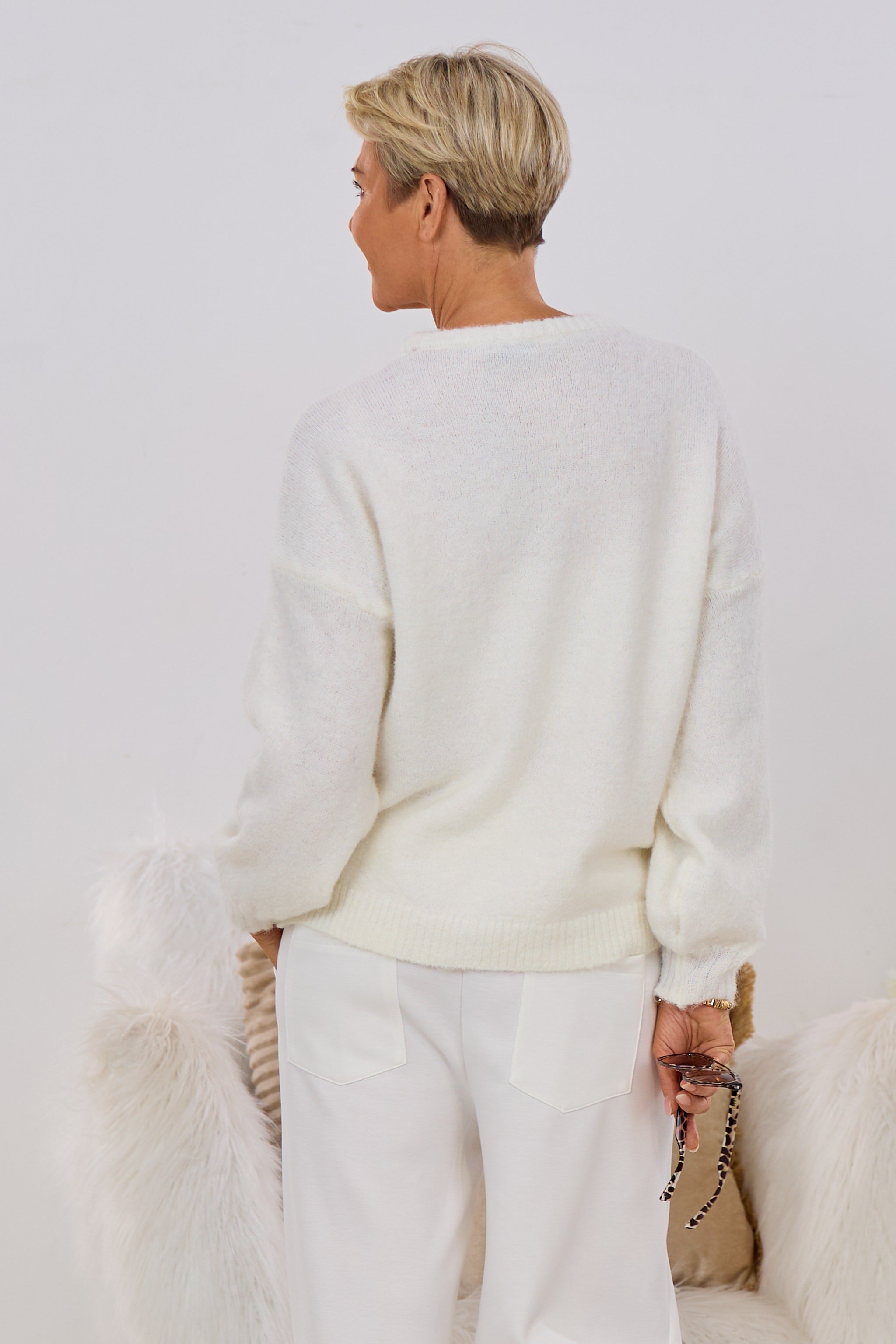 Strickpulli "Trés bien", ecru-braun