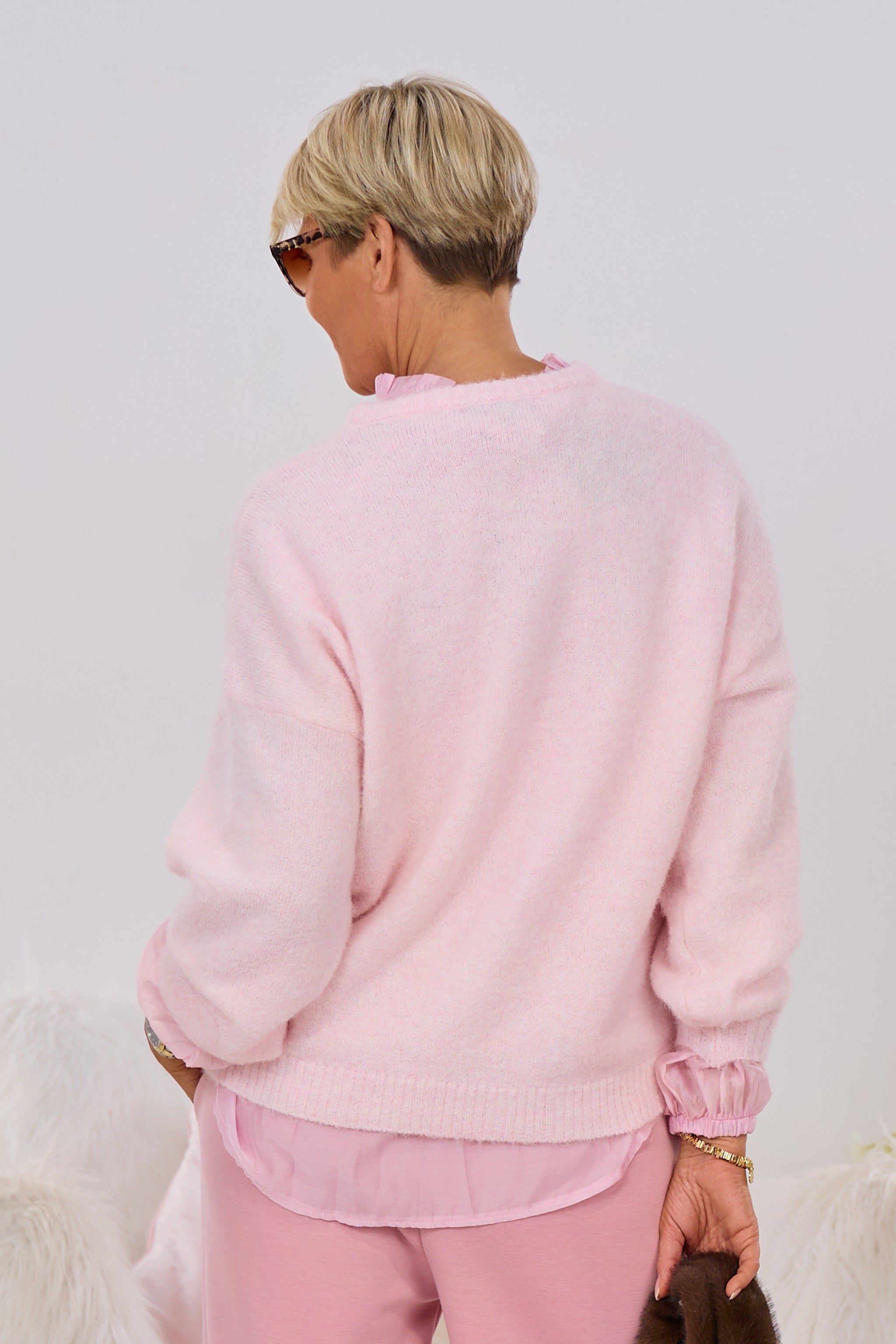 Strickpulli "Trés bien", rosa-braun