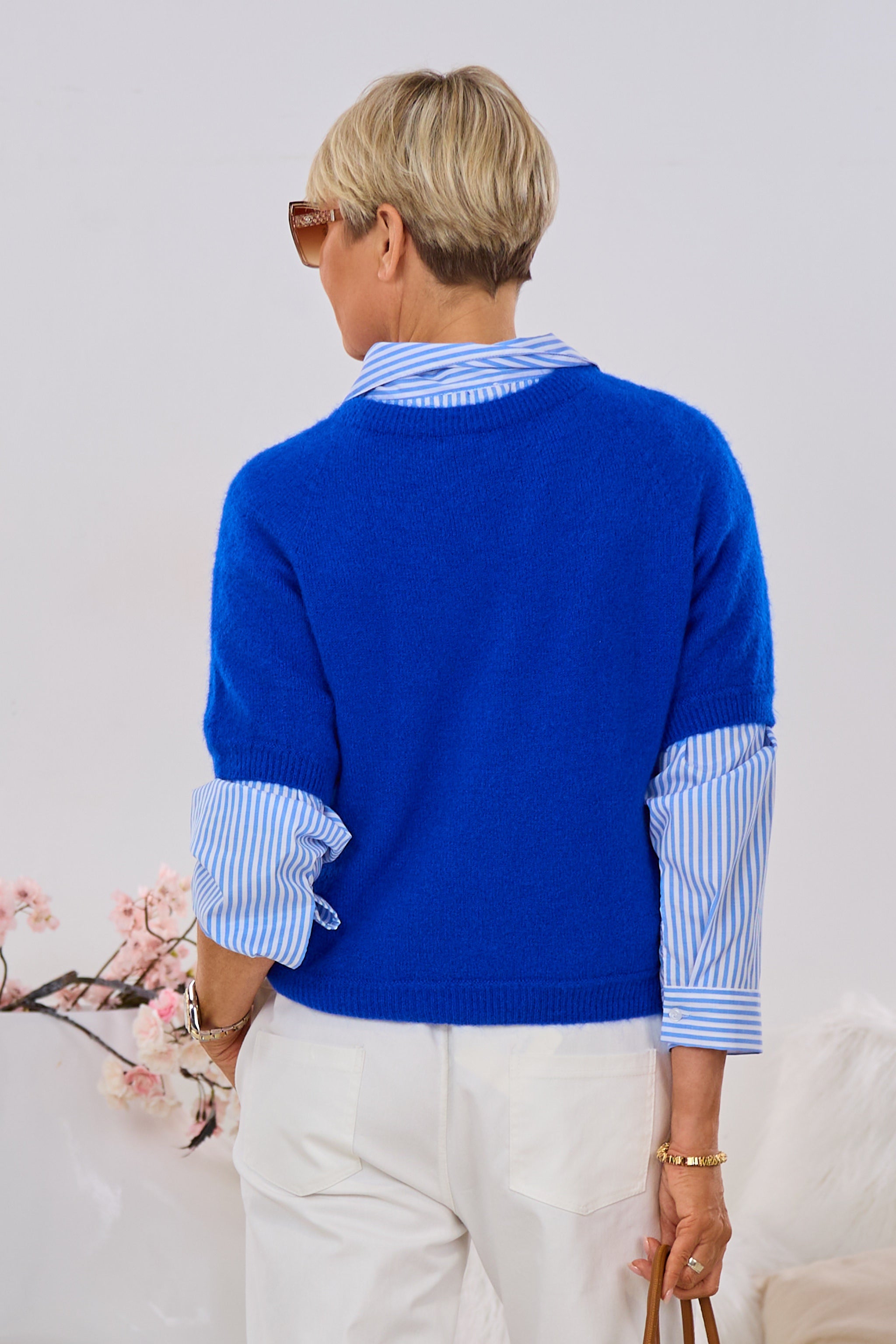 Flauschiger Kurzarmpulli, royal blau