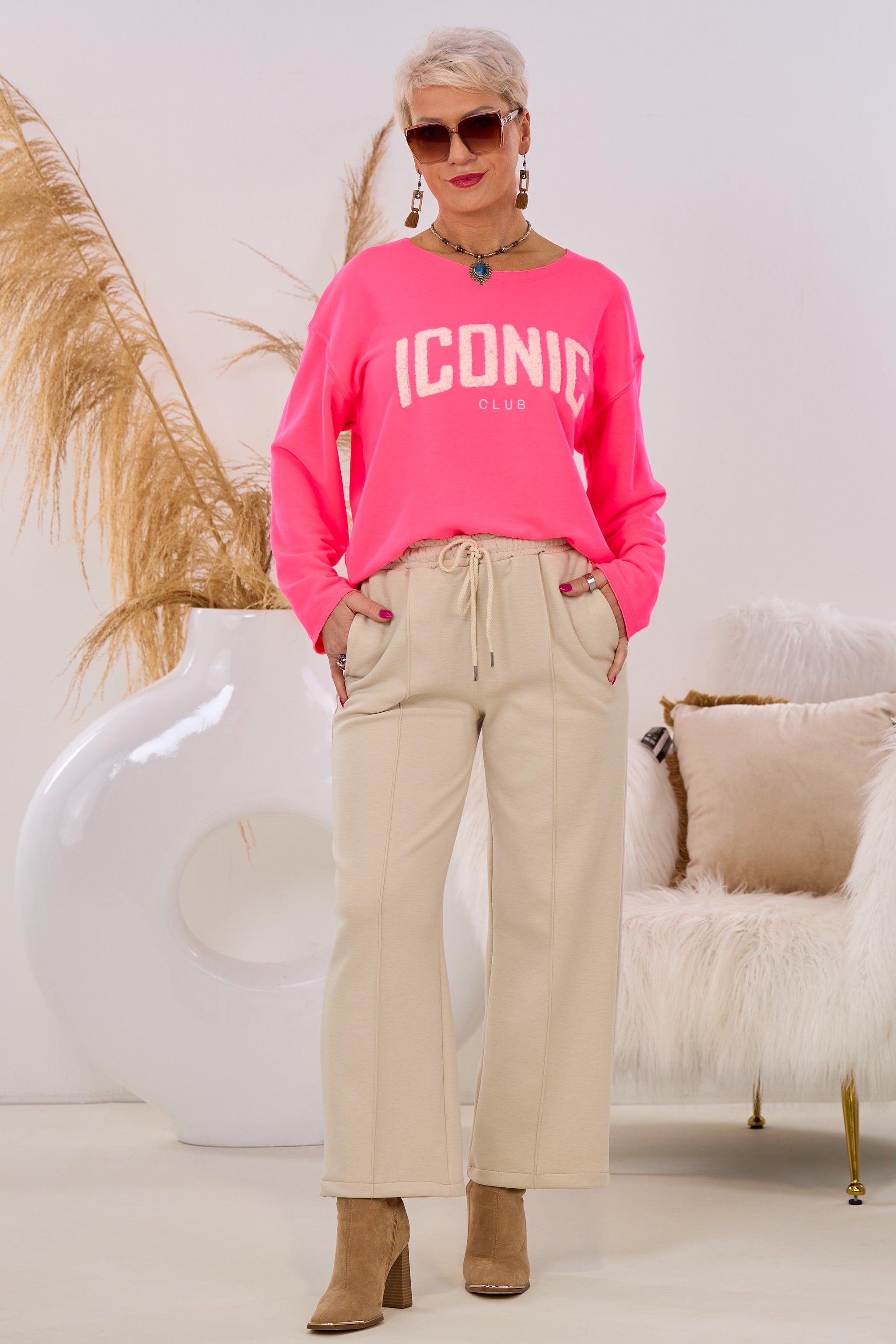 Sweaty ICONIC CLUB, neonpink-ecru