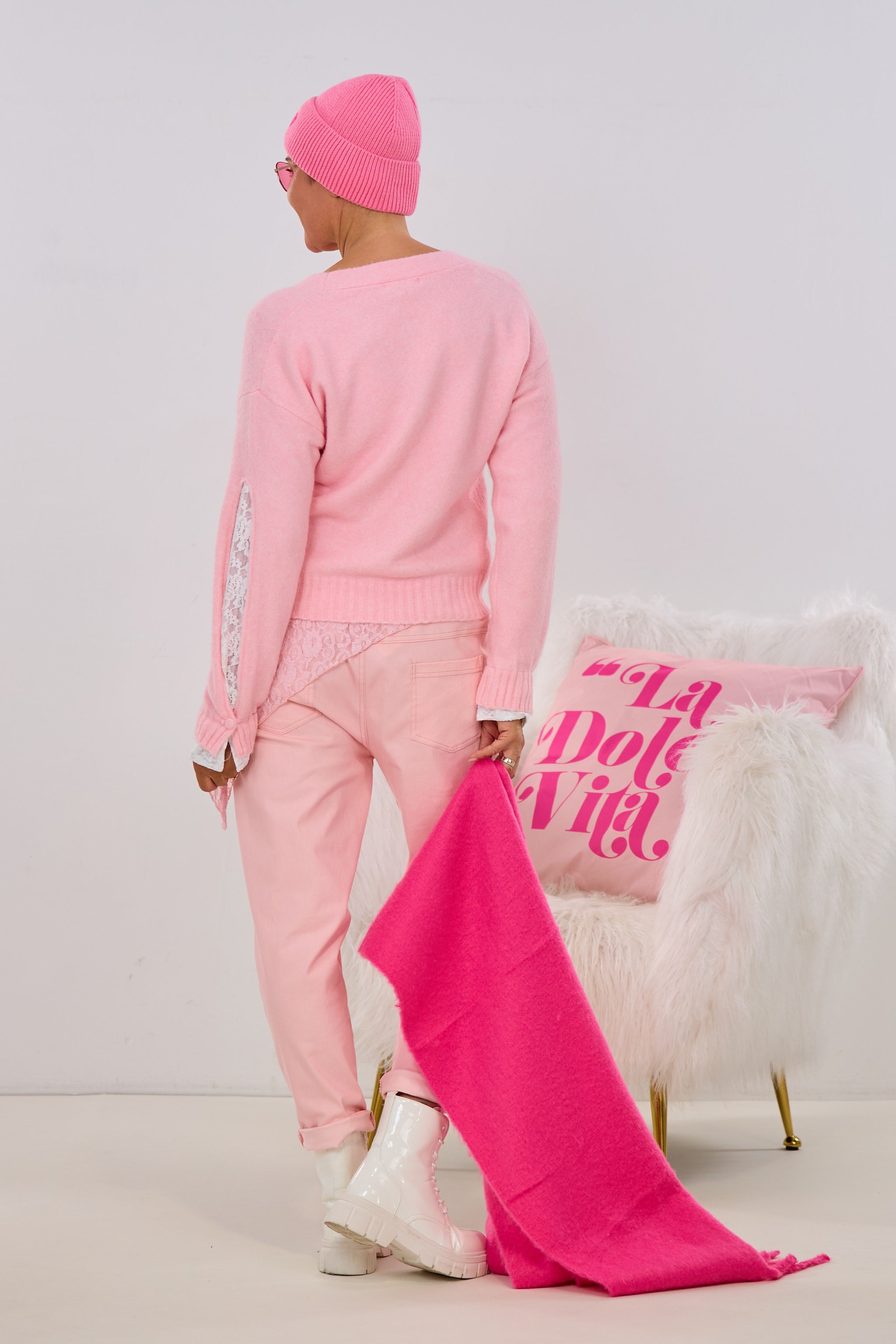 Süßer Cardigan mit Spitzen-Einsatz, rosa