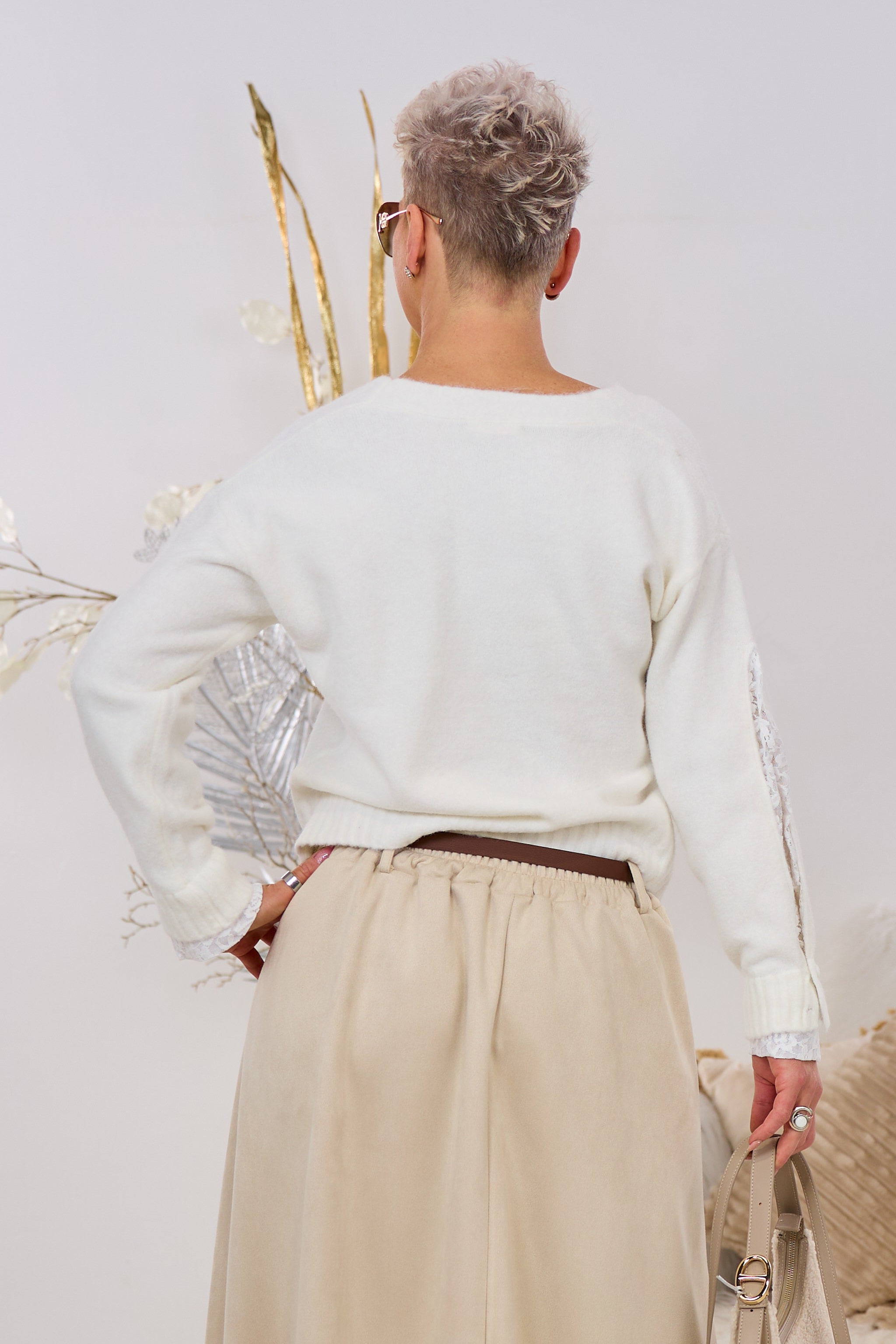 Süßer Cardigan mit Spitzen-Einsatz, ecru