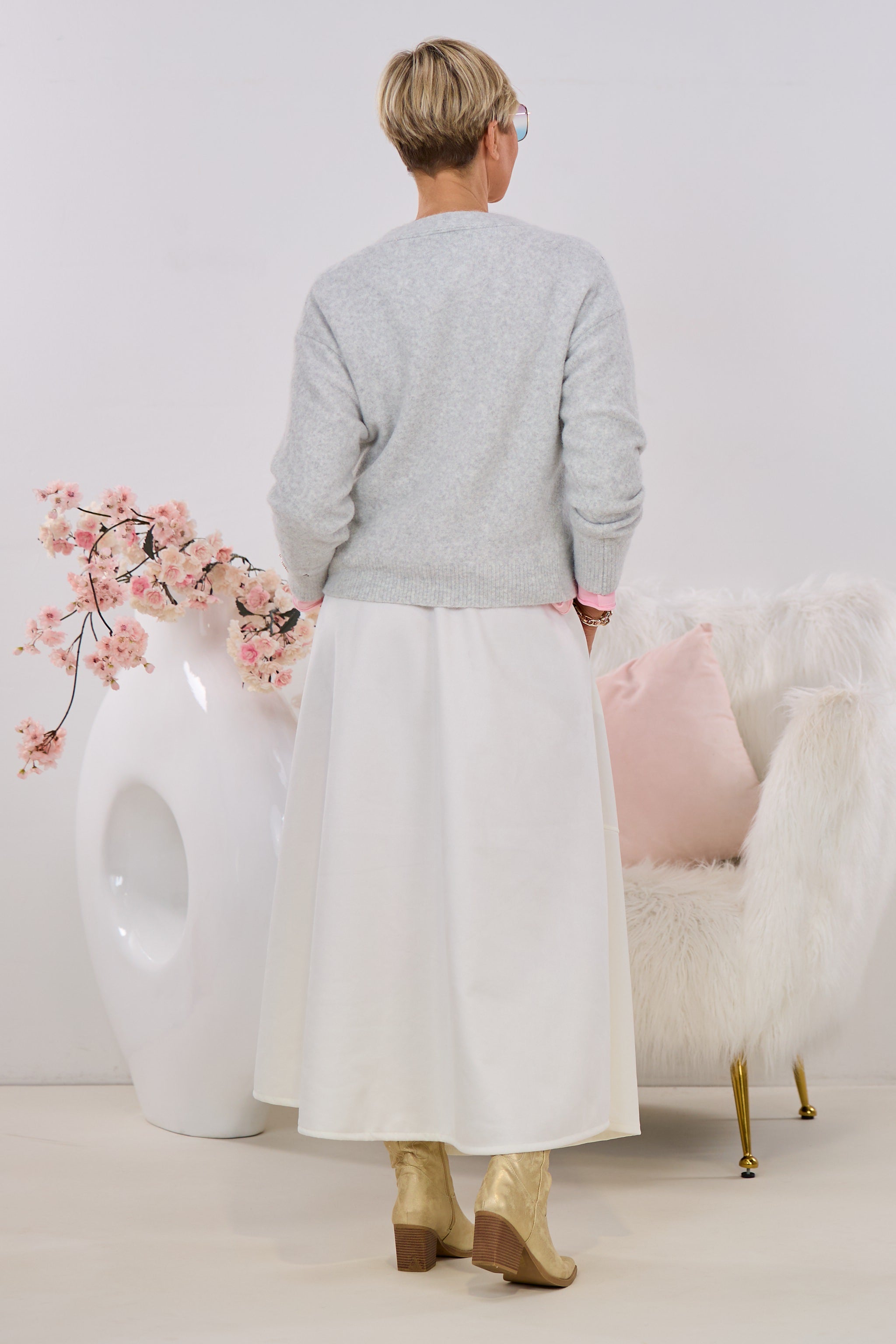 kuschelige Strickjacke mit Herz, grau-rosa