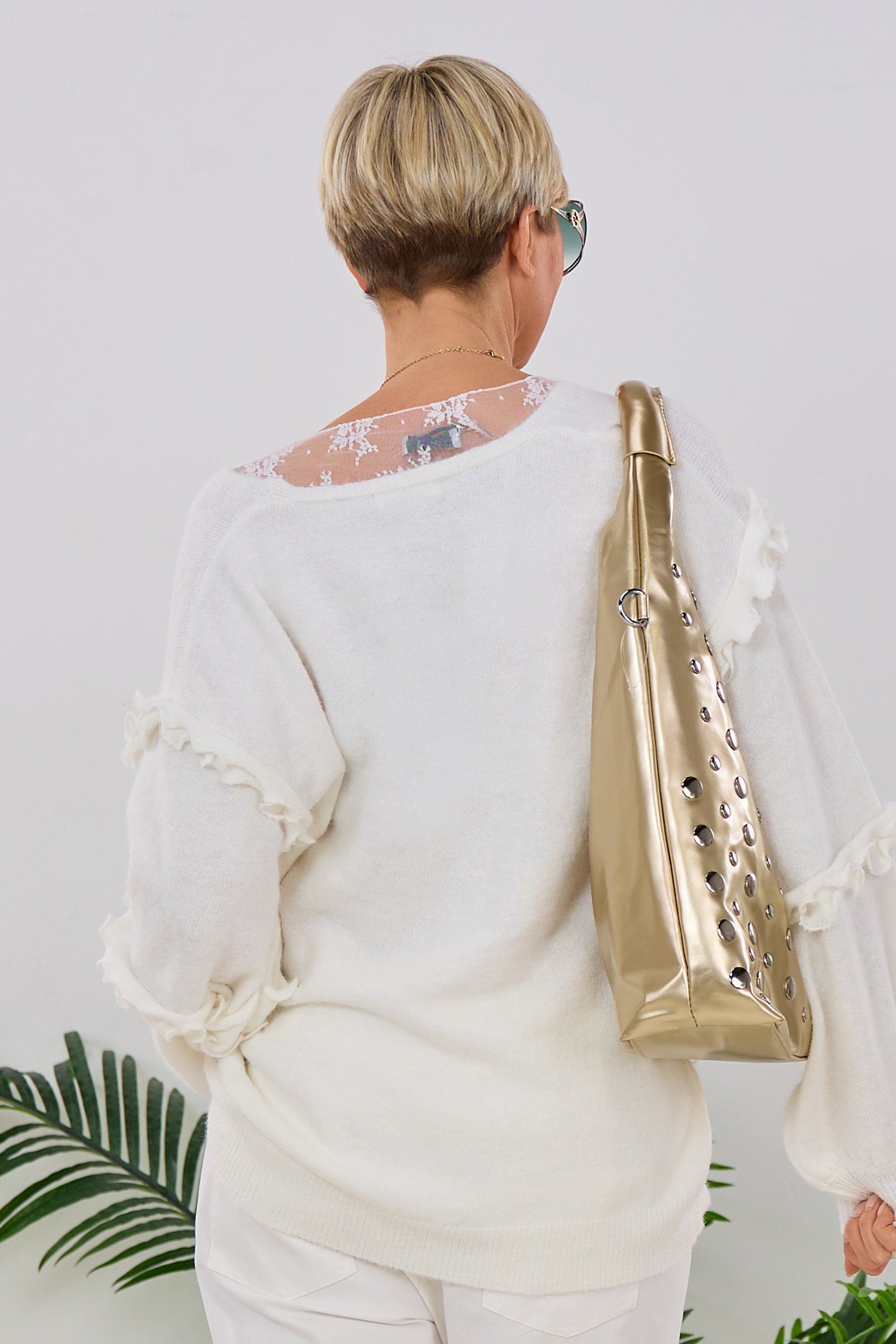 Cardigan mit Rüschen auf den Ärmeln, ecru