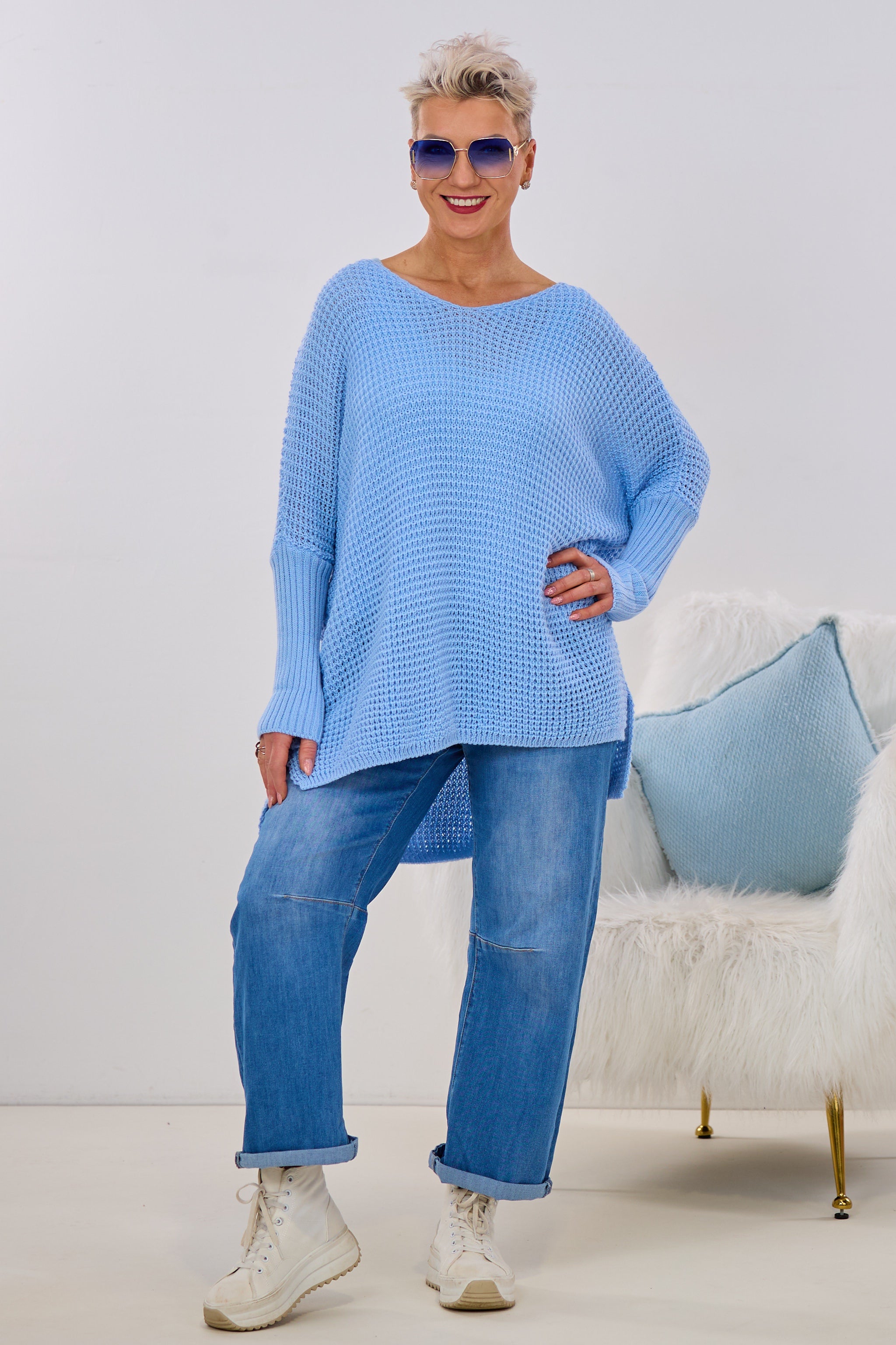 Longpulli mit Stulpen-Ärmeln, hellblau