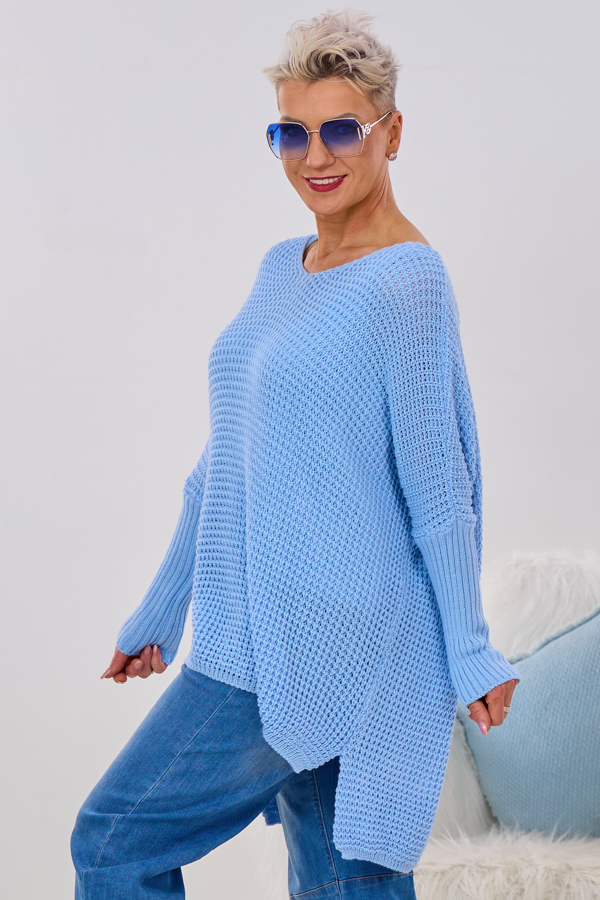 Longpulli mit Stulpen-Ärmeln, hellblau