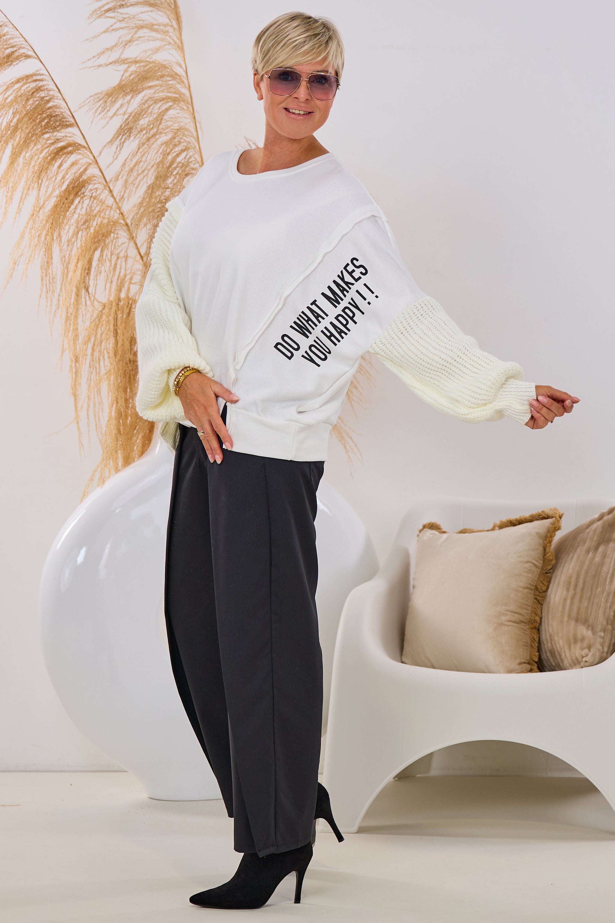 Sweaty mit Strickärmeln, ecru