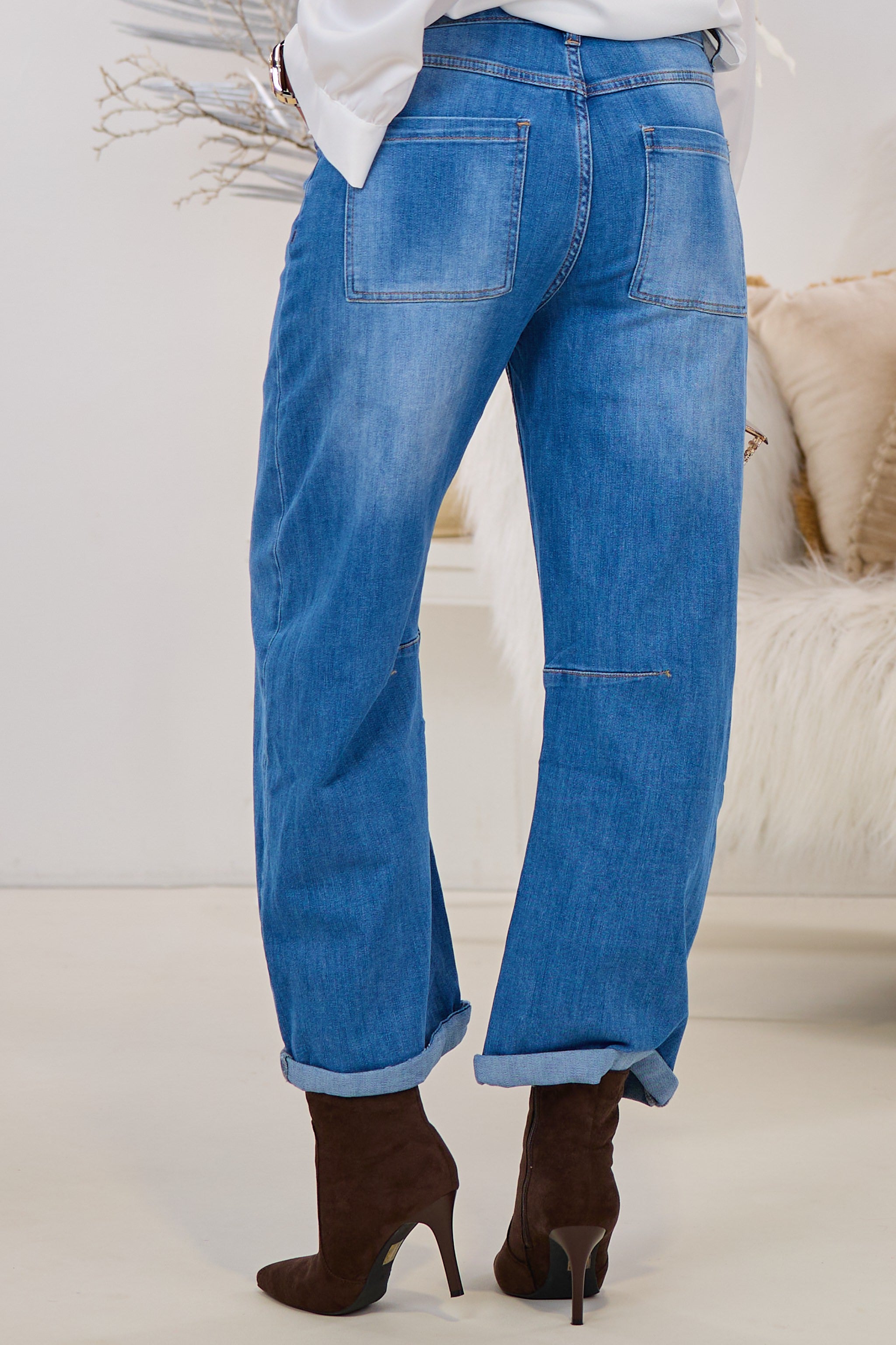 Mid Waist Jeans mit weiten Beinen, denim blue