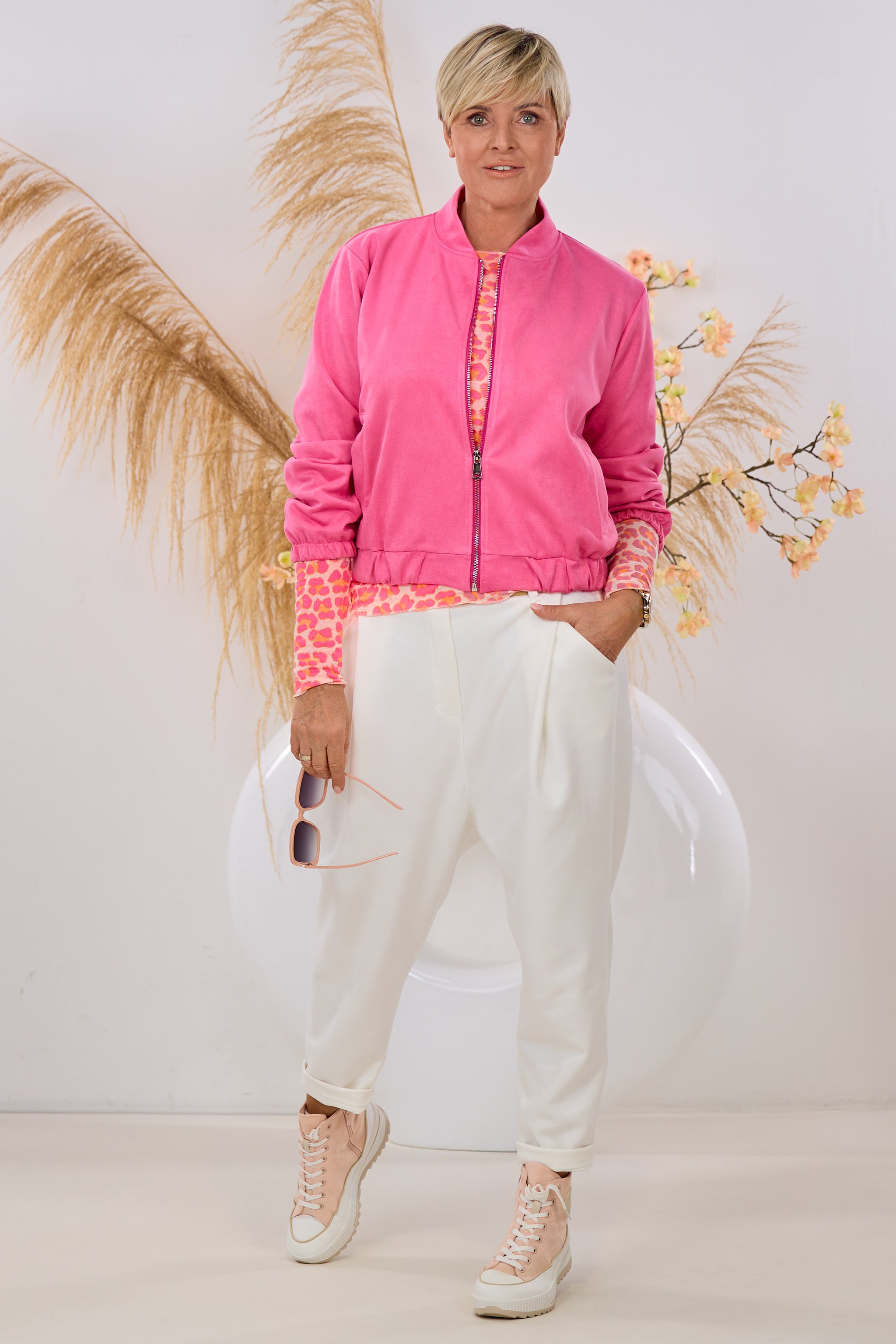 Blouson in Waschleder-Optik, pink